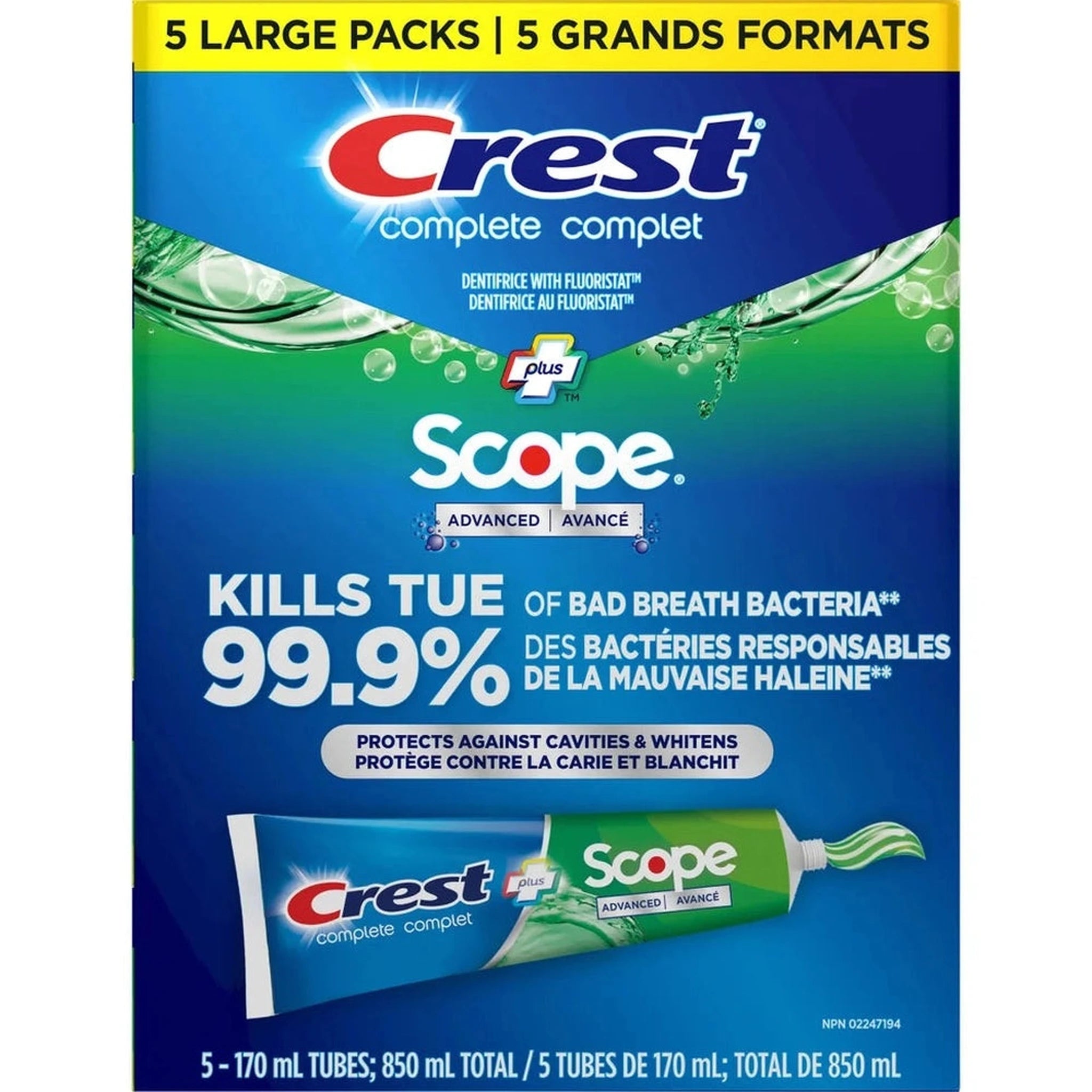 Crest Complete Plus Scope Advanced Active Foam â Dentifrice â Lot de 5 x 170ml