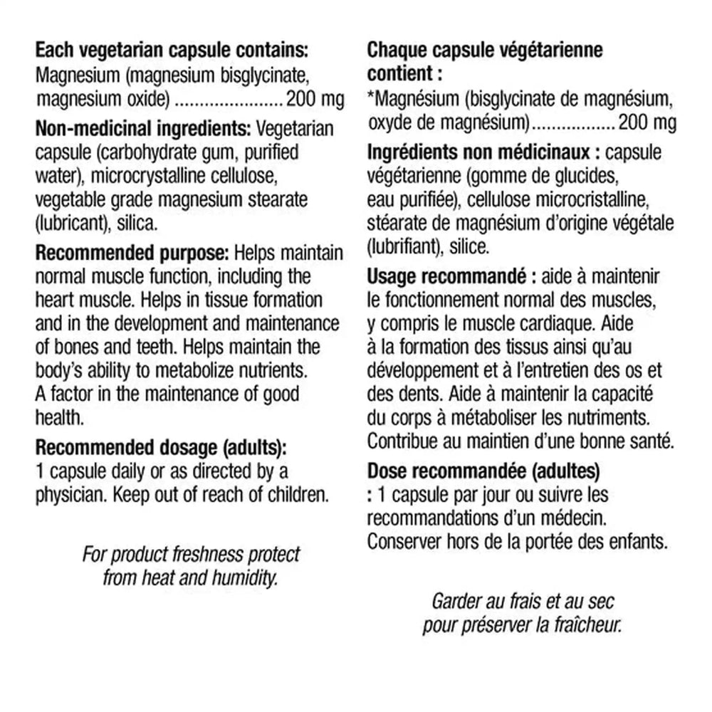 Webber Naturals Magnésium Bisglycinate 200mg – 300 Capsules