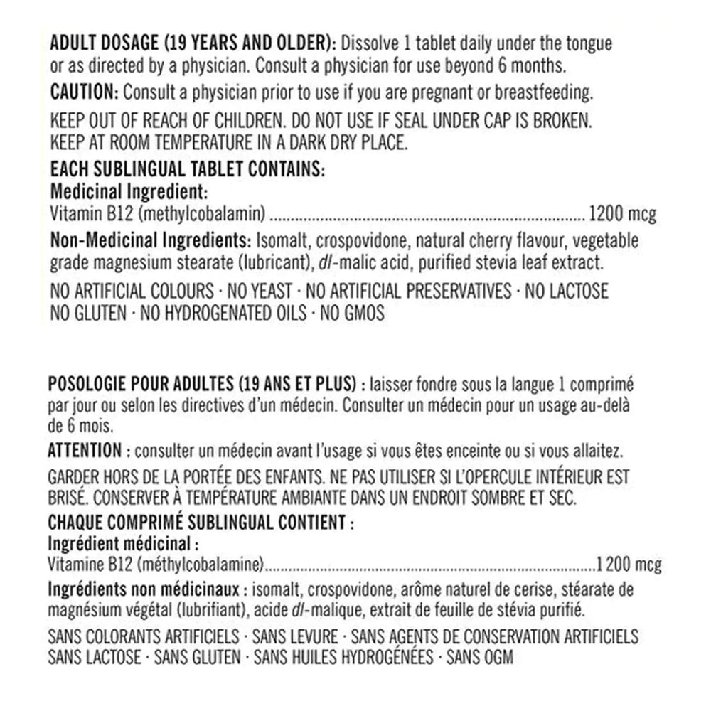 Kirkland Signature Vitamine B12 1 200mcg – 360 Comprimés Sublinguaux