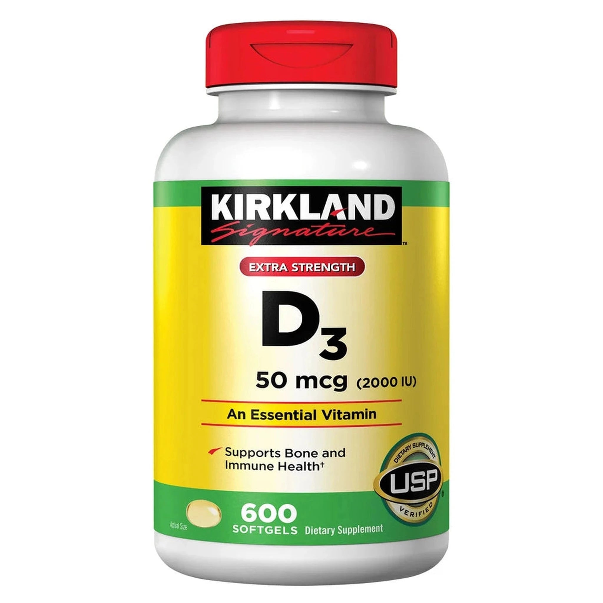 Kirkland Signature Vitamine D3 Extra Fort 50mcg 2000 UI – 600 Gélules Molles