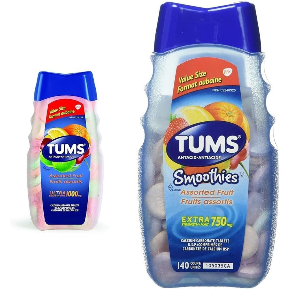 Tums Ultra Fort Antiacide – 200 Comprimés – Menthe Poivrée, Fruits Assortis & Smoothies
