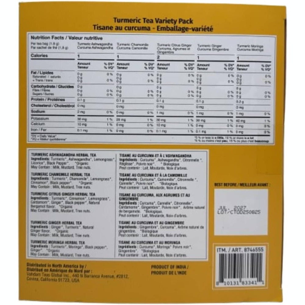 VAHDAM Lot Varié Sachets de Thé au Curcuma – 100 Sachets 180g – Détox & Immunité