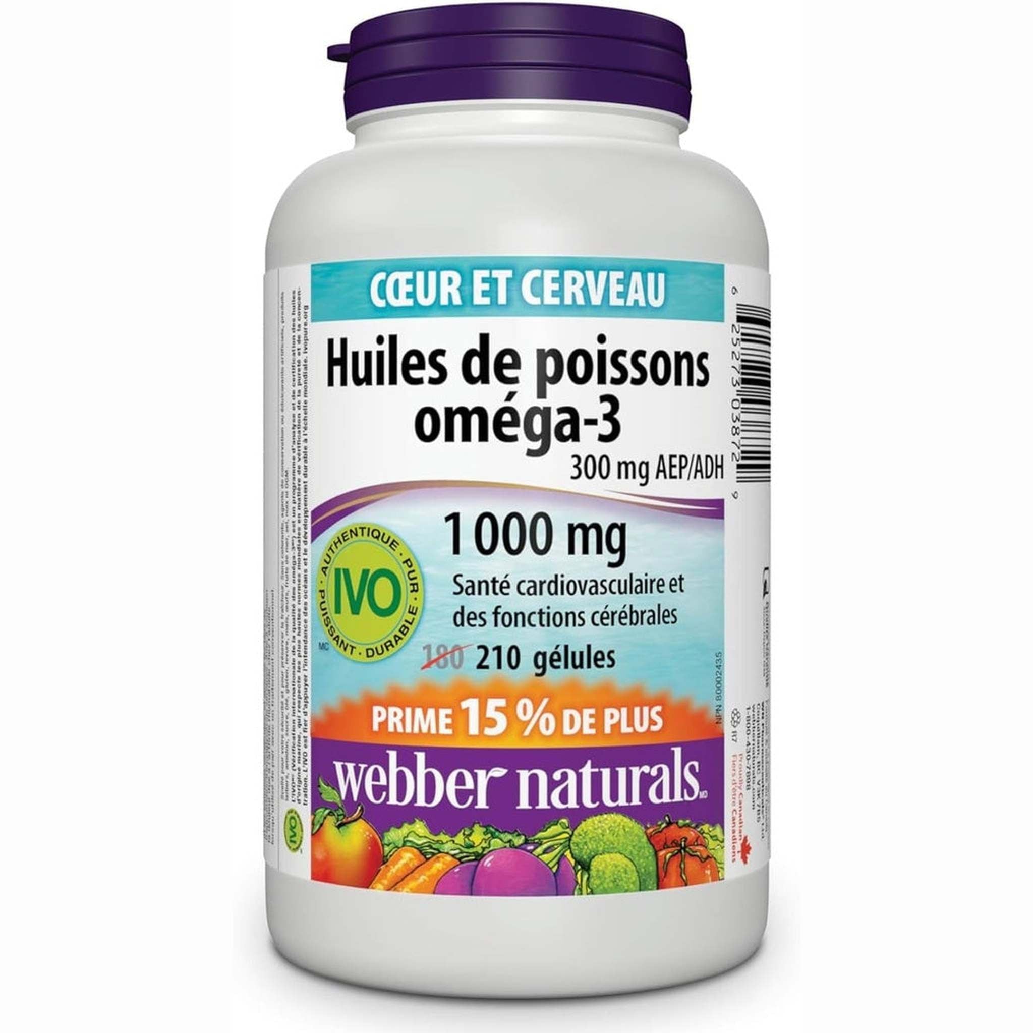 Webber Naturals Huile de Poisson Oméga-3 1000mg – 210 Gélules