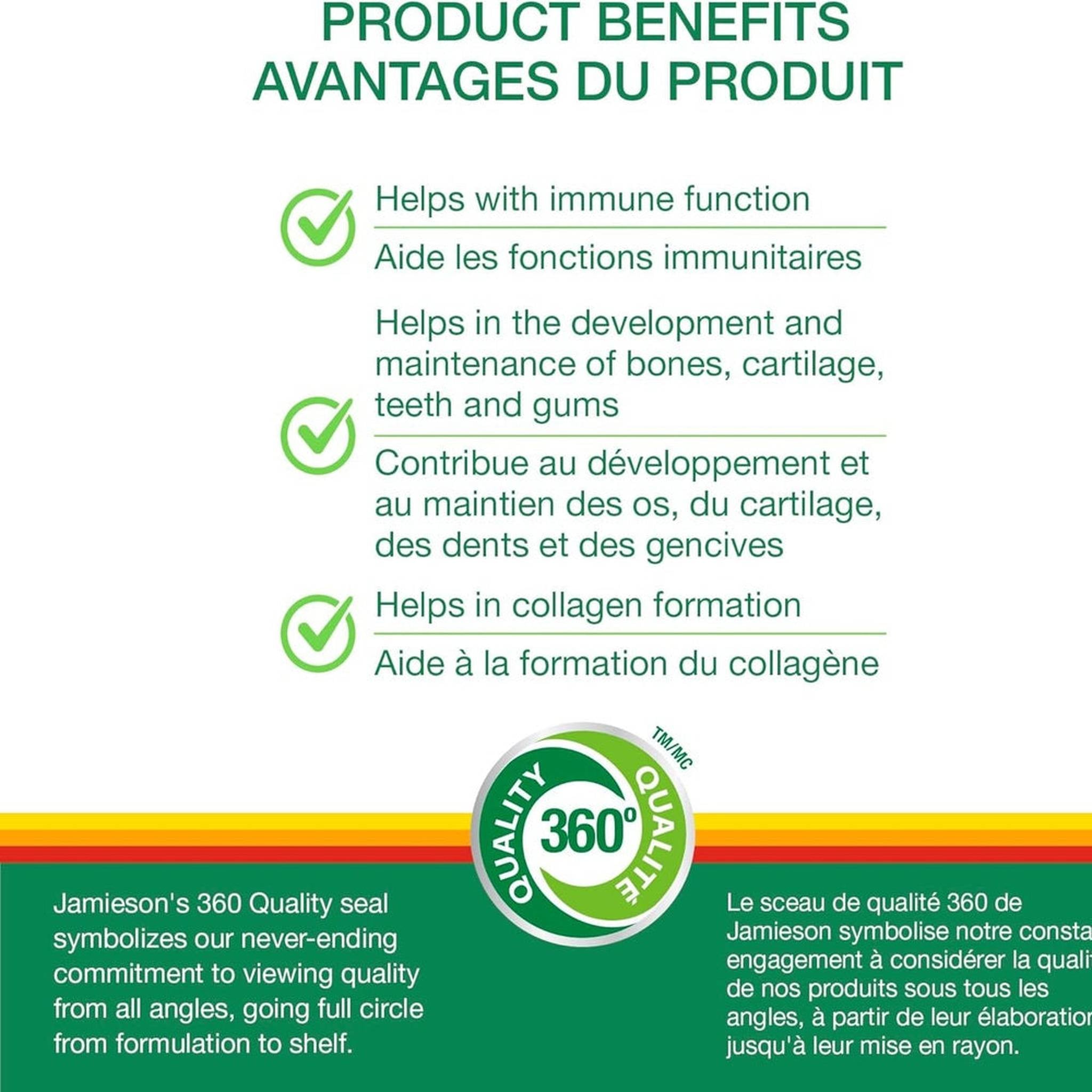 Jamieson Vitamine C à Mâcher 500mg – 120 Comprimés – Immunité & Antioxydant