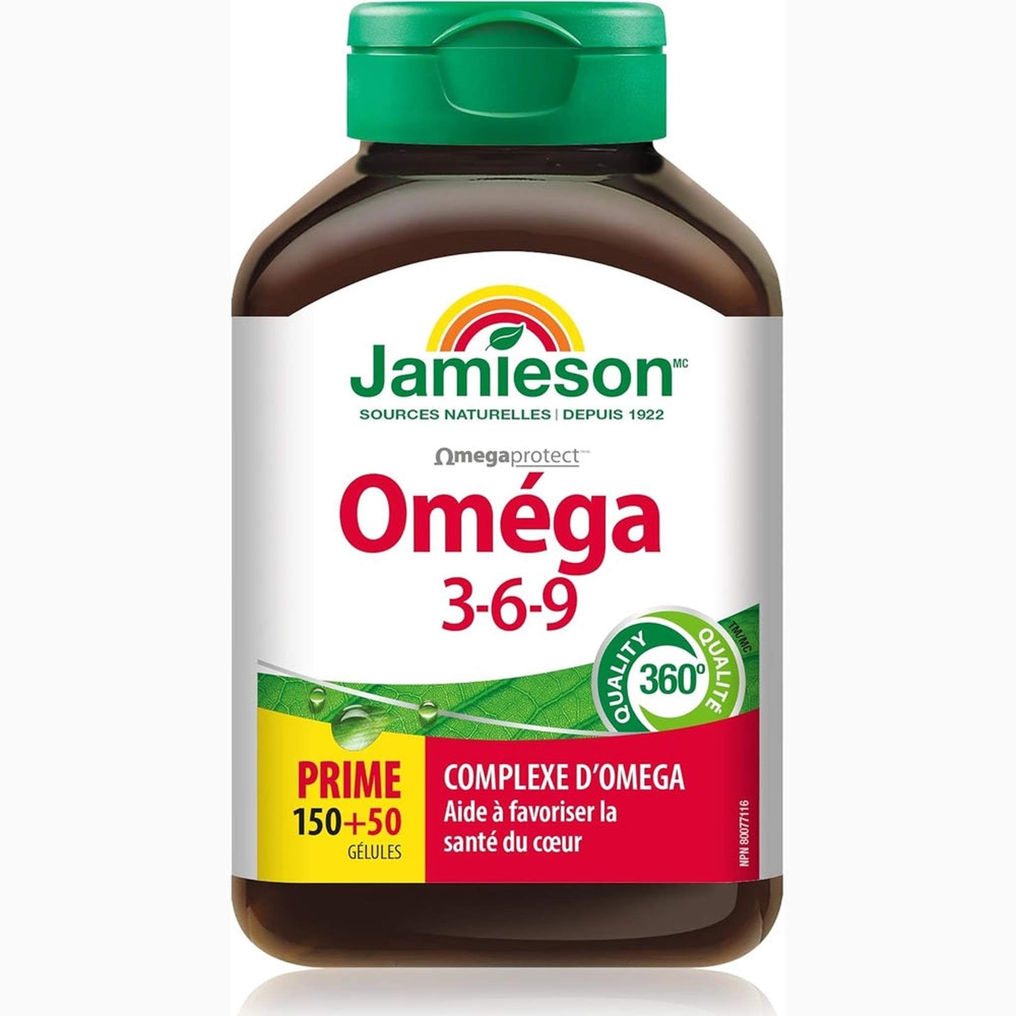 Jamieson OmĂŠga 3-6-9 â 200 GĂŠlules Molles Taille Bonus â Huile de Poisson, Bourrache & Lin