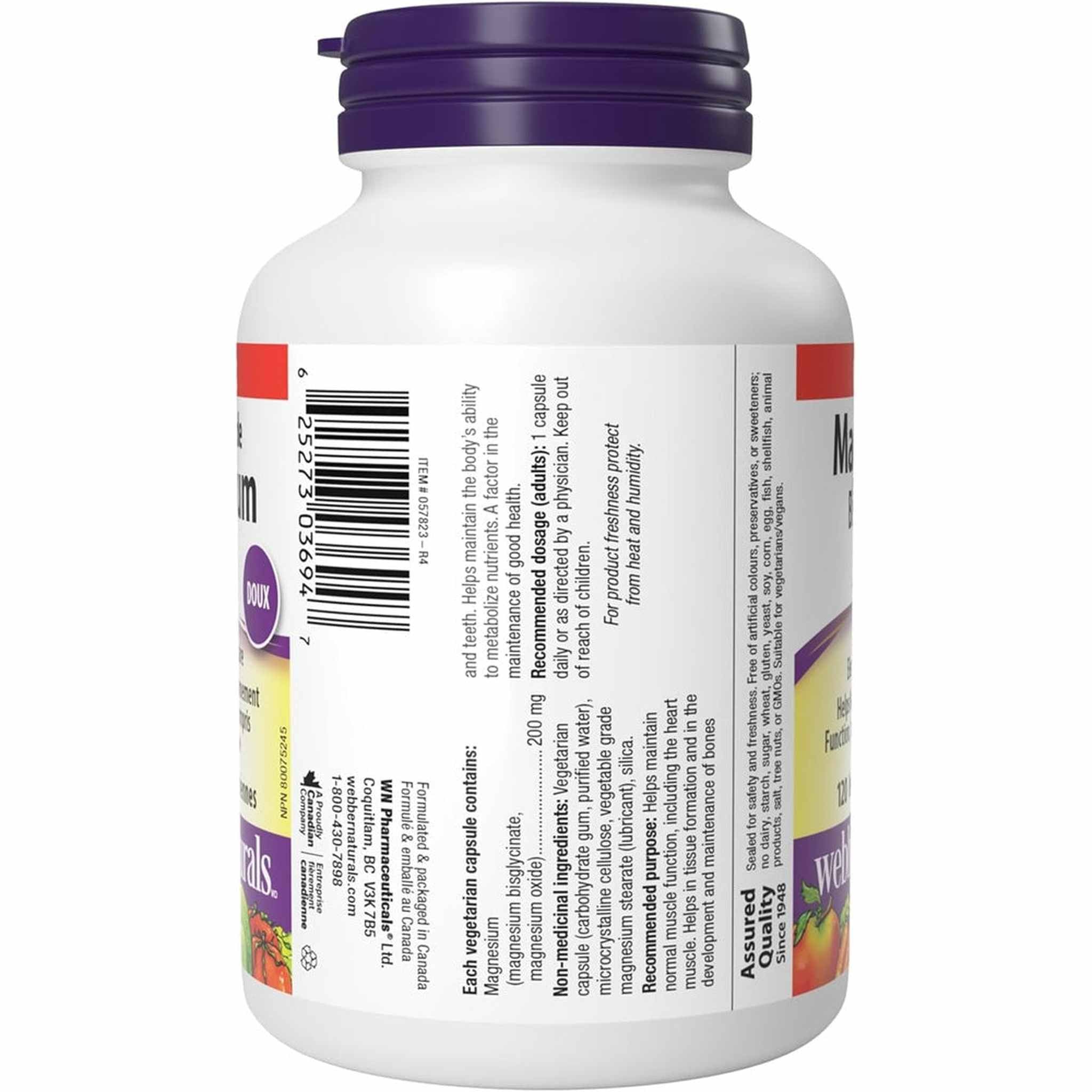 Webber Naturals Magnésium Bisglycinate 200mg – 120 Capsules
