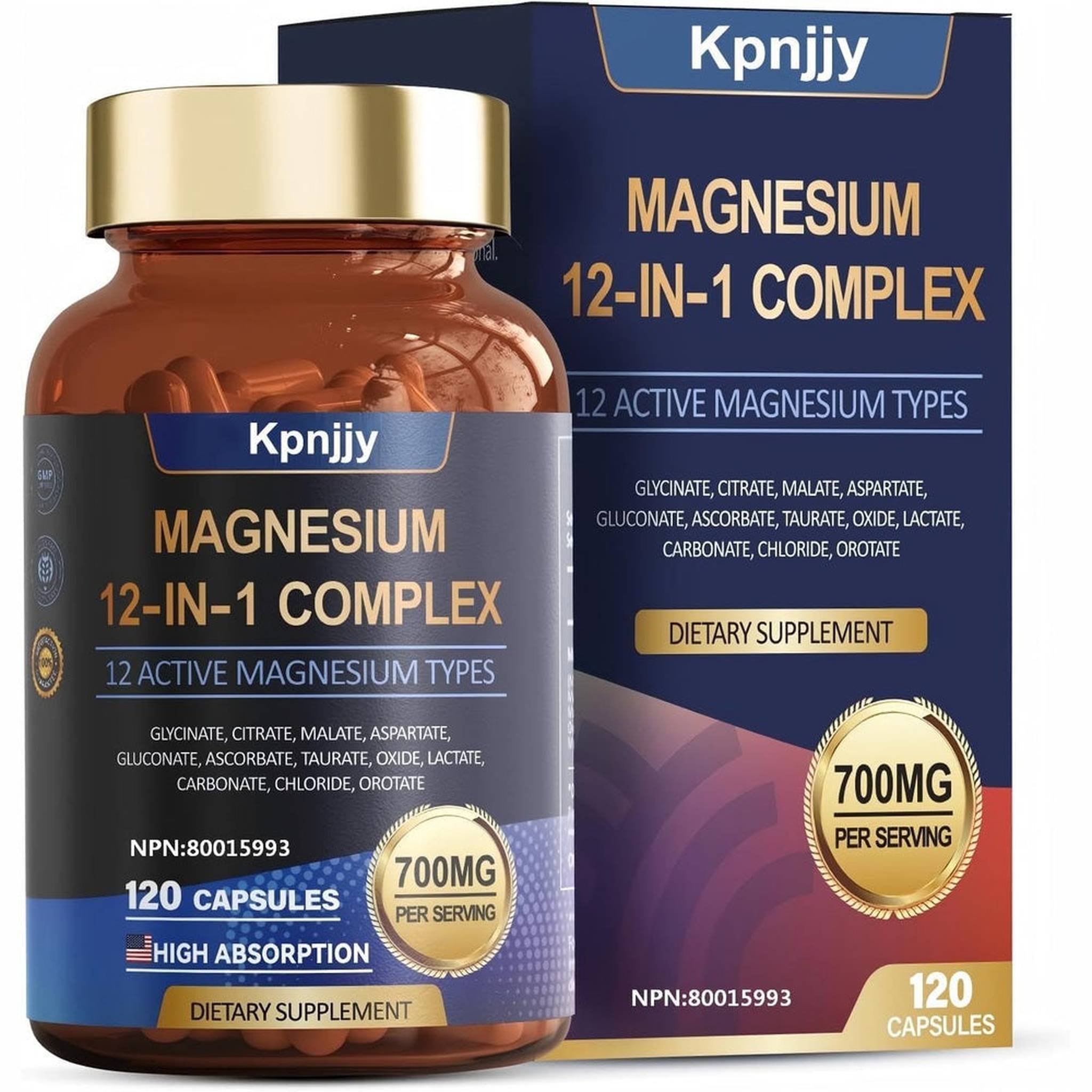 Magnésium 700mg Complexe 12 en 1 – 120 Capsules Végétariennes