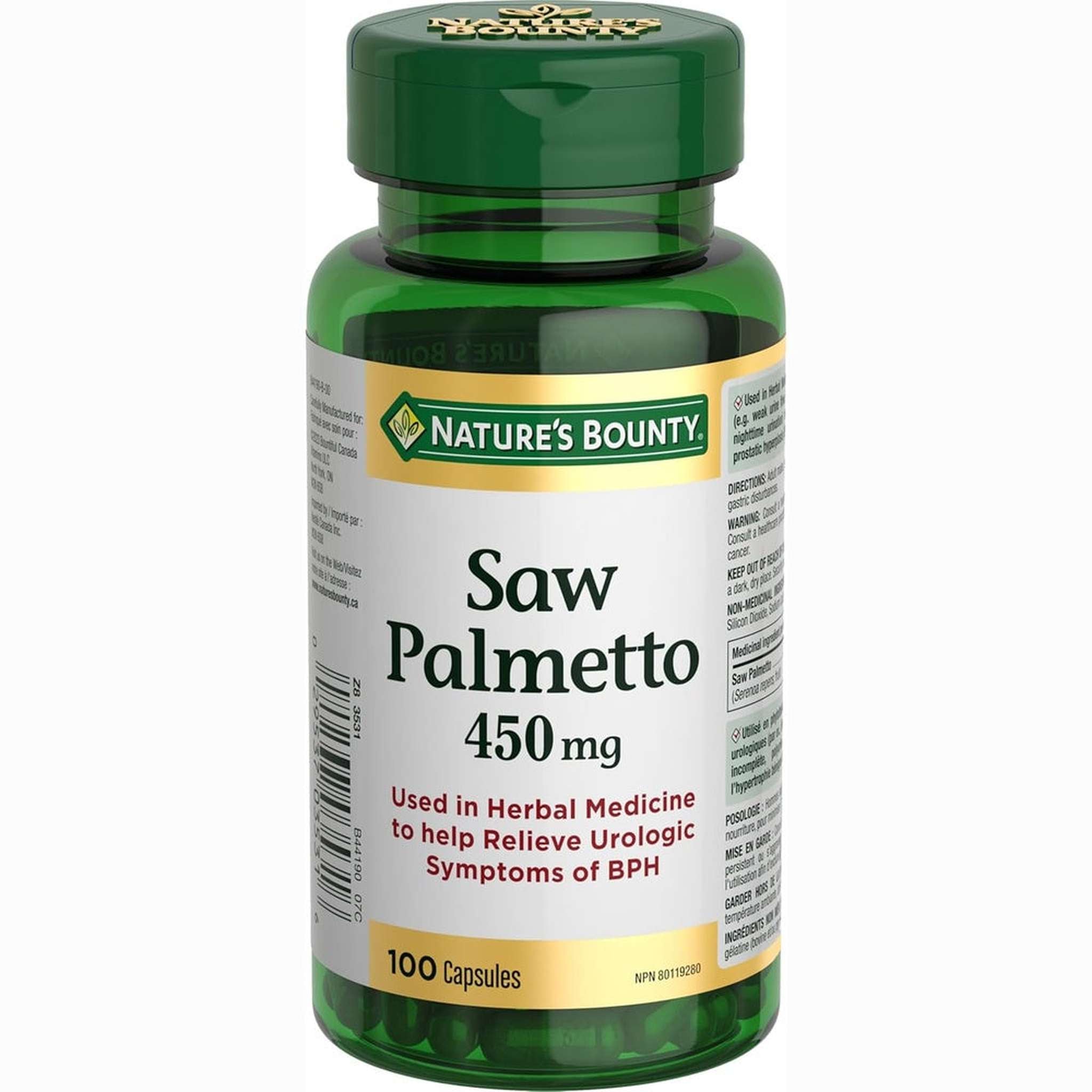 Nature's Bounty Palmier Nain 450mg – 100 Capsules – Santé Prostatique