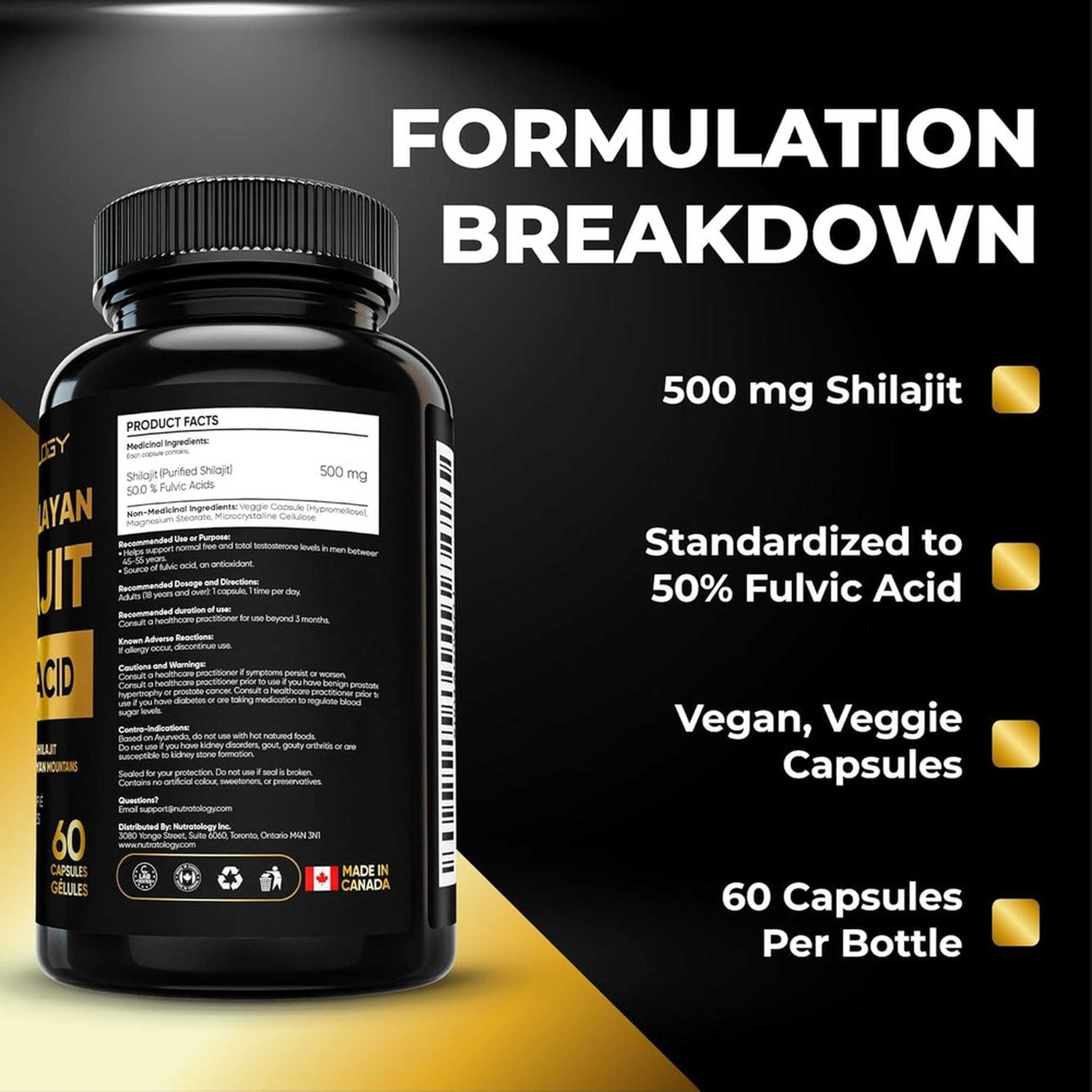 Nutratology® Pure Shilajit Himalayen 500mg – 50% Acide Fulvique – 60 Capsules