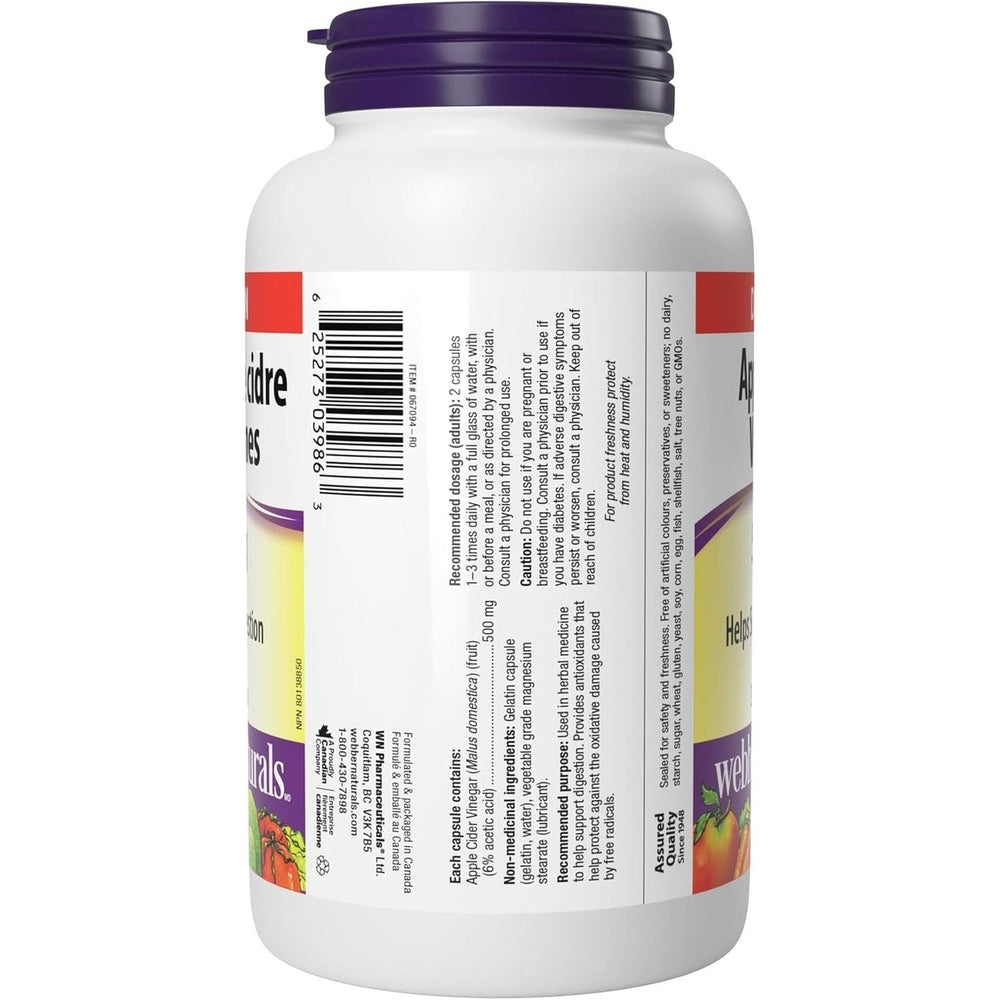 Webber Naturals Vinaigre de Cidre de Pomme 500mg – Nouvelle Formule – 240 Gélules