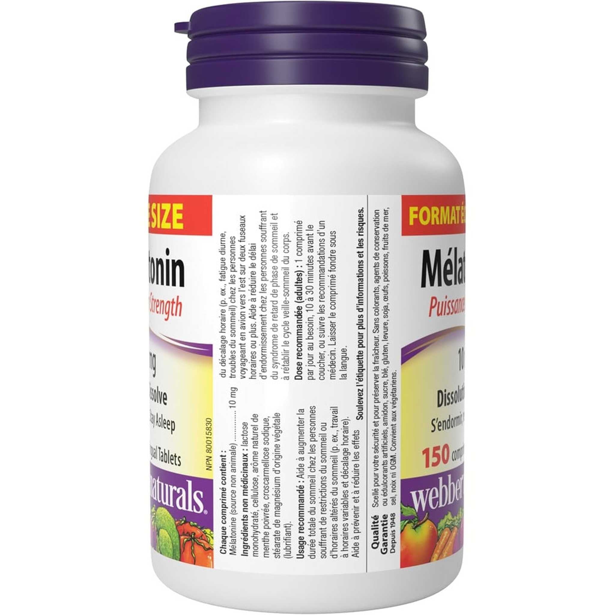 Webber Naturals Mélatonine 10mg Force Maximale – 150 Comprés