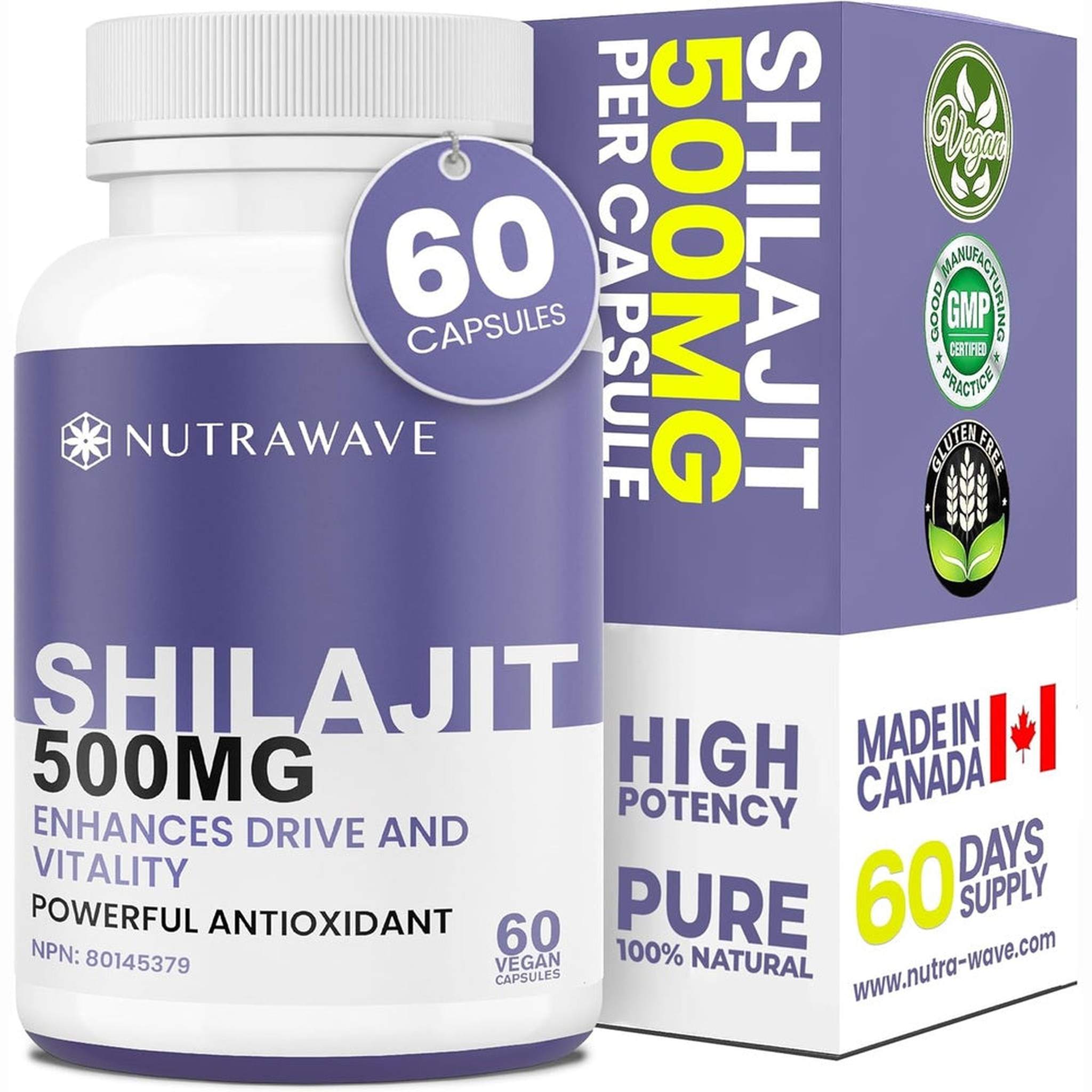 Nutrawave Pure Shilajit Himalayen – 500mg – 60 Gélules – Pour Femme – Végétalien & Sans OGM