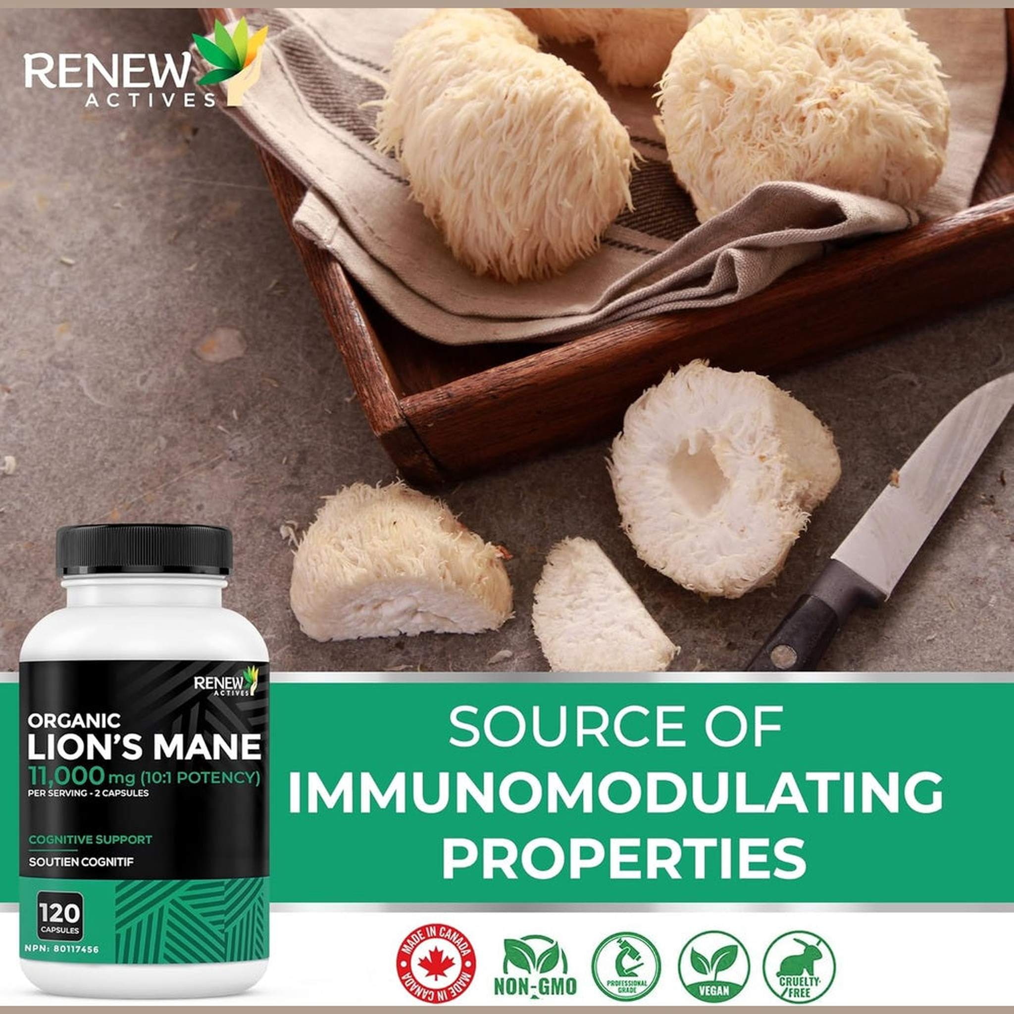 RENEW ACTIVES Crinière de Lion Biologique 11 000mg – 120 Capsules