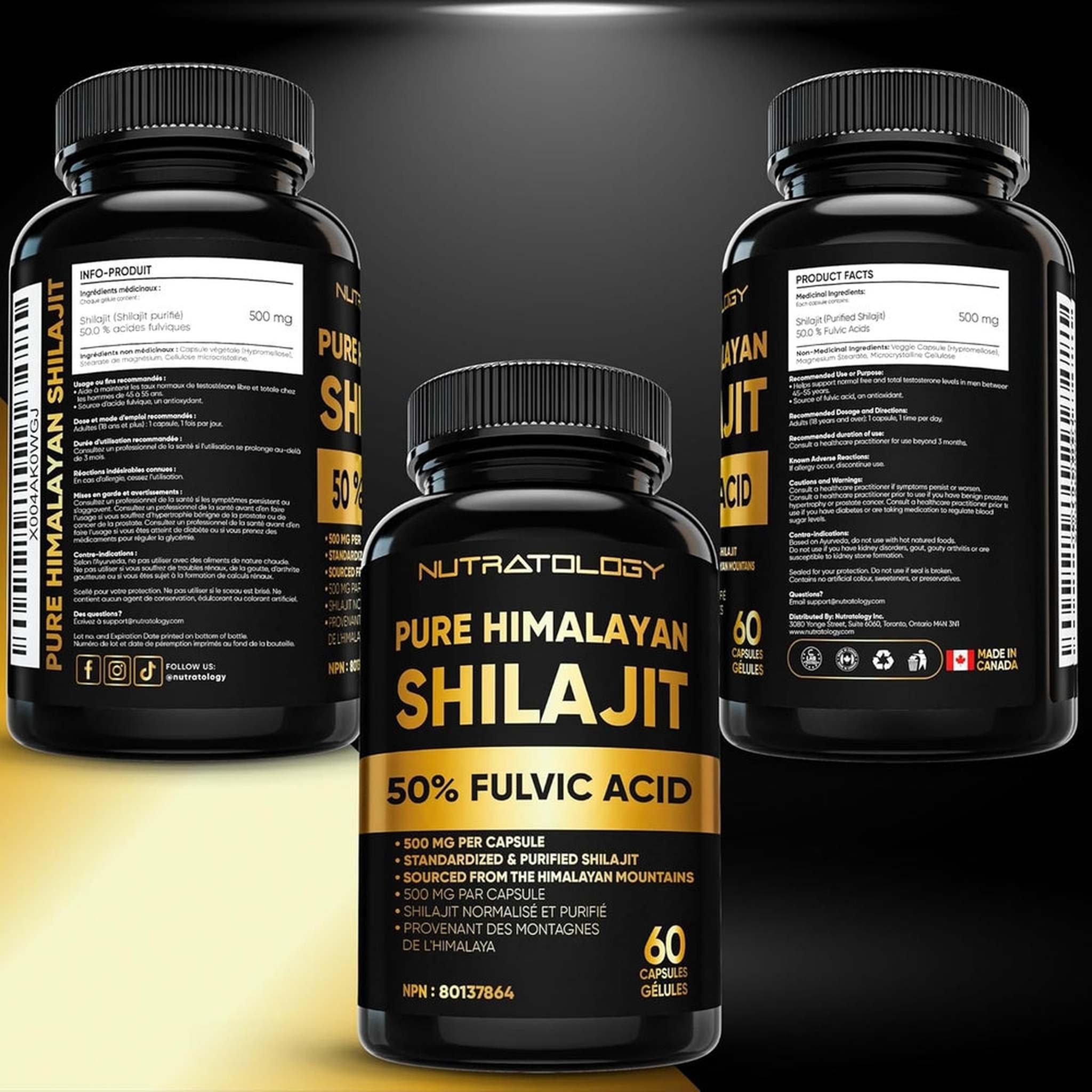 Nutratology® Pure Shilajit Himalayen 500mg – 50% Acide Fulvique – 60 Capsules