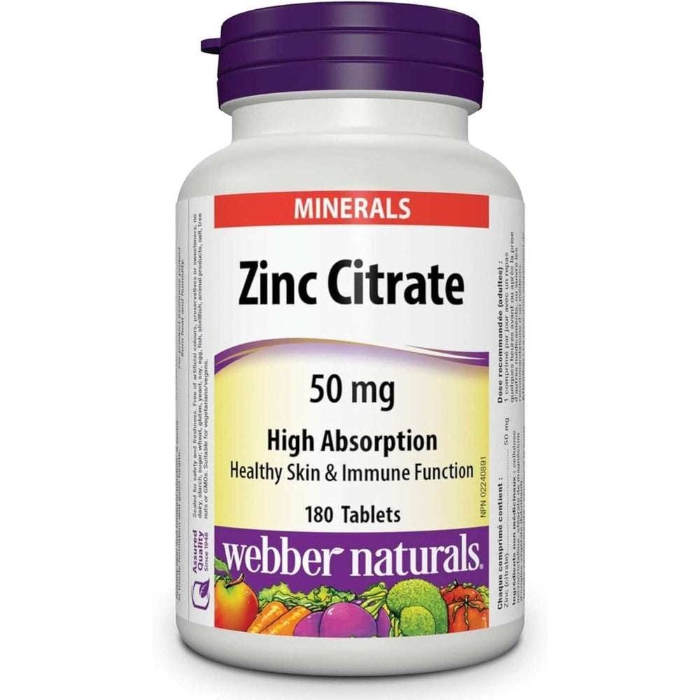 Citrate de Zinc 50mg Webber Naturals - ImmunitĂŠ & SantĂŠ | 180 Capsules