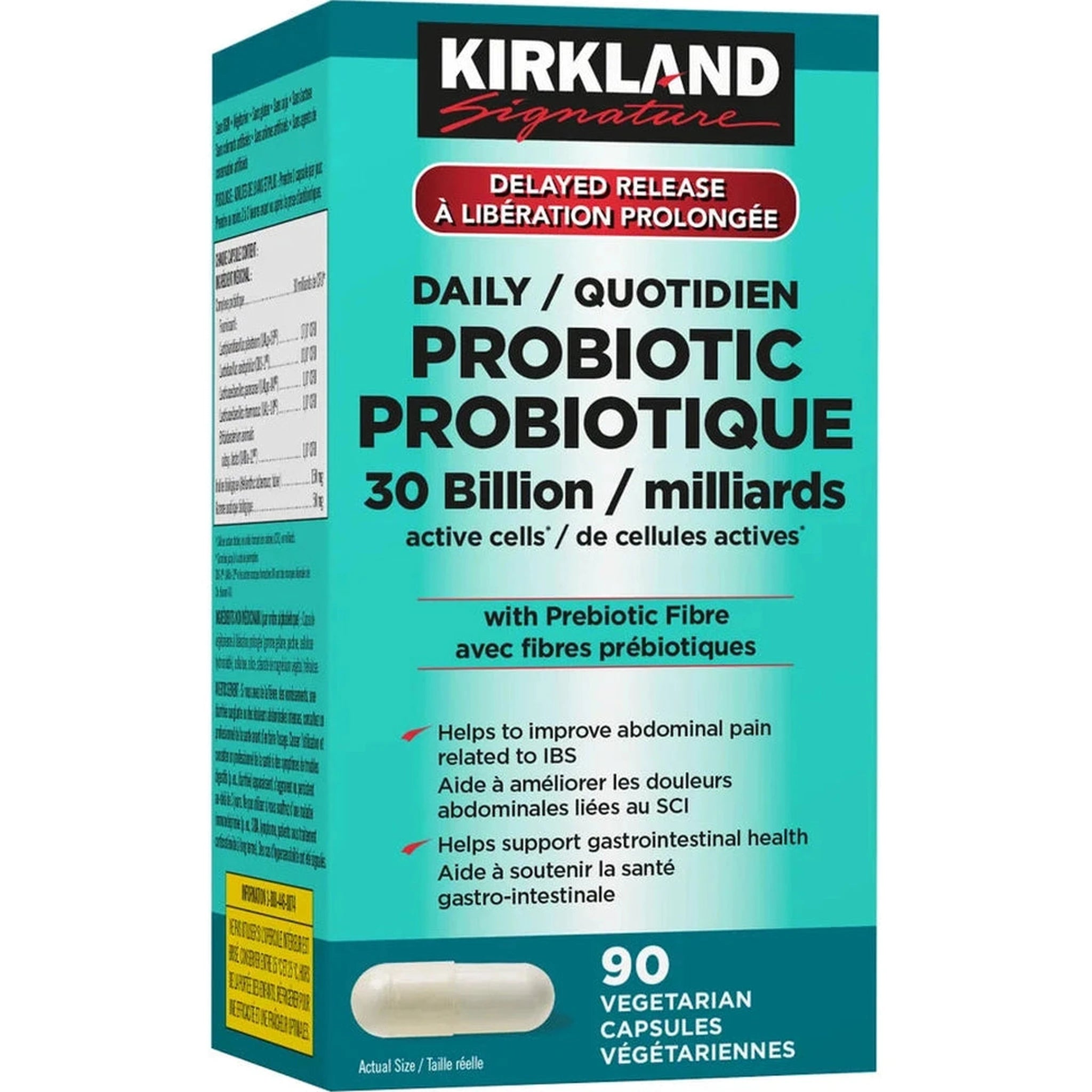 Kirkland Signature Daily Probiotic 30 Milliards UFC – 90 Capsules Végétariennes