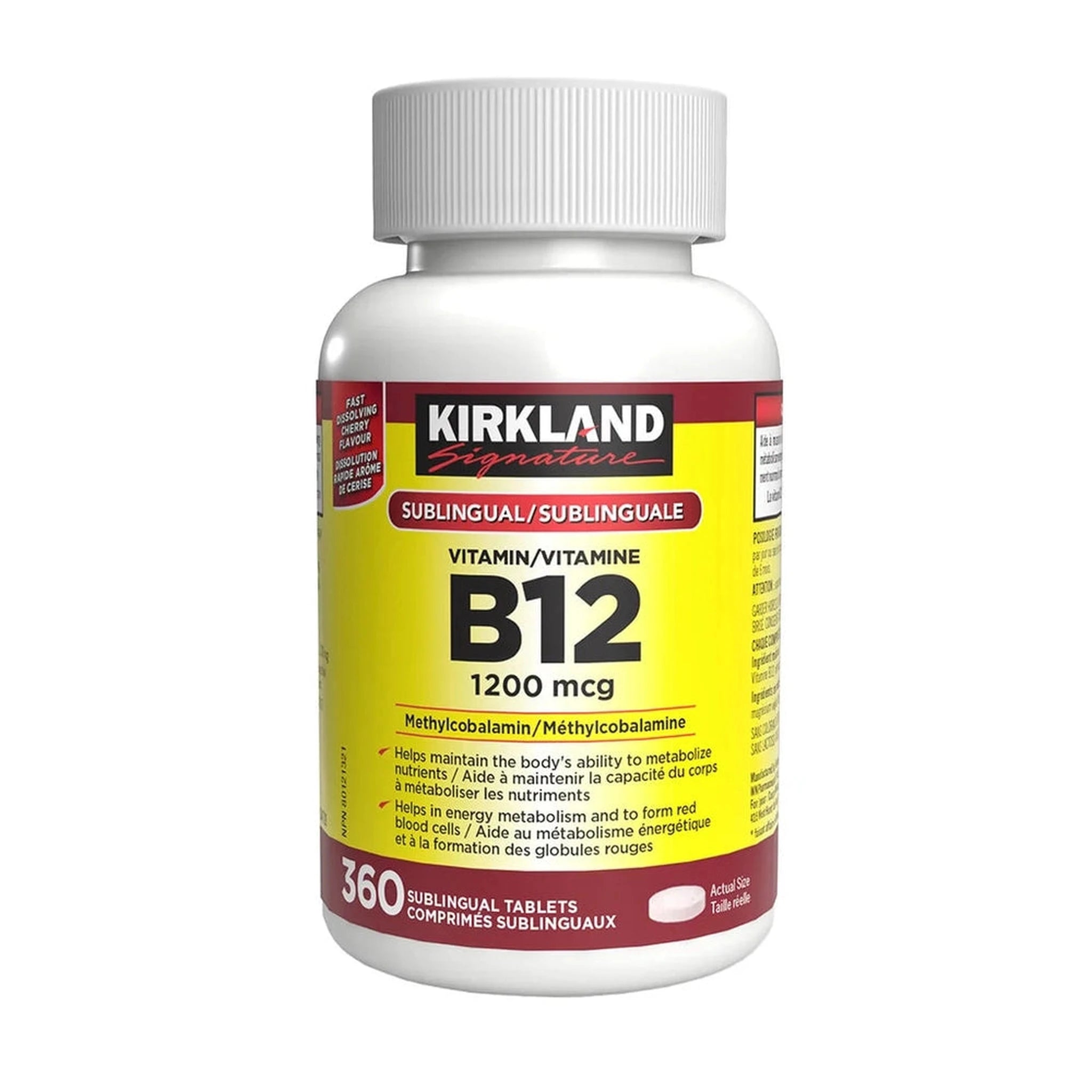Kirkland Signature Vitamine B12 1 200mcg – 360 Comprimés Sublinguaux