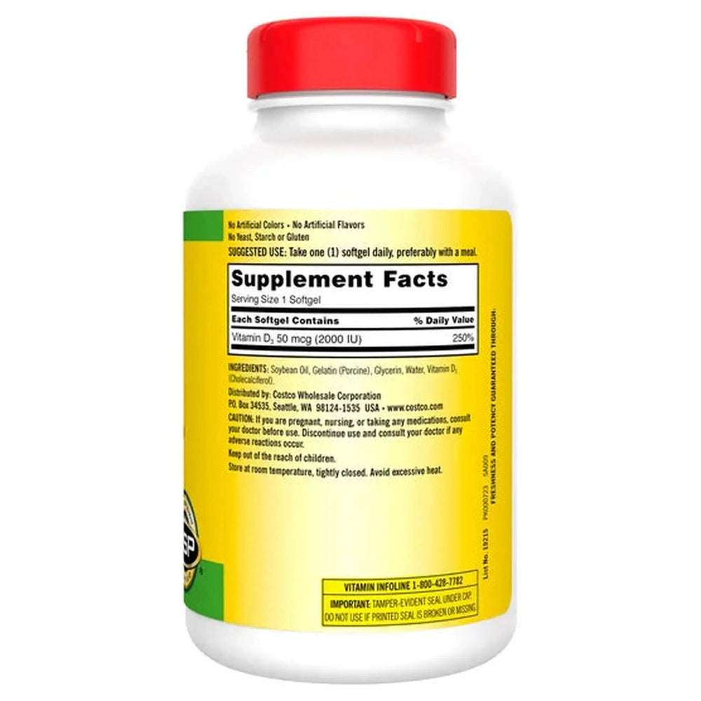 Kirkland Signature Vitamine D3 Extra Fort 50mcg 2000 UI – 600 Gélules Molles