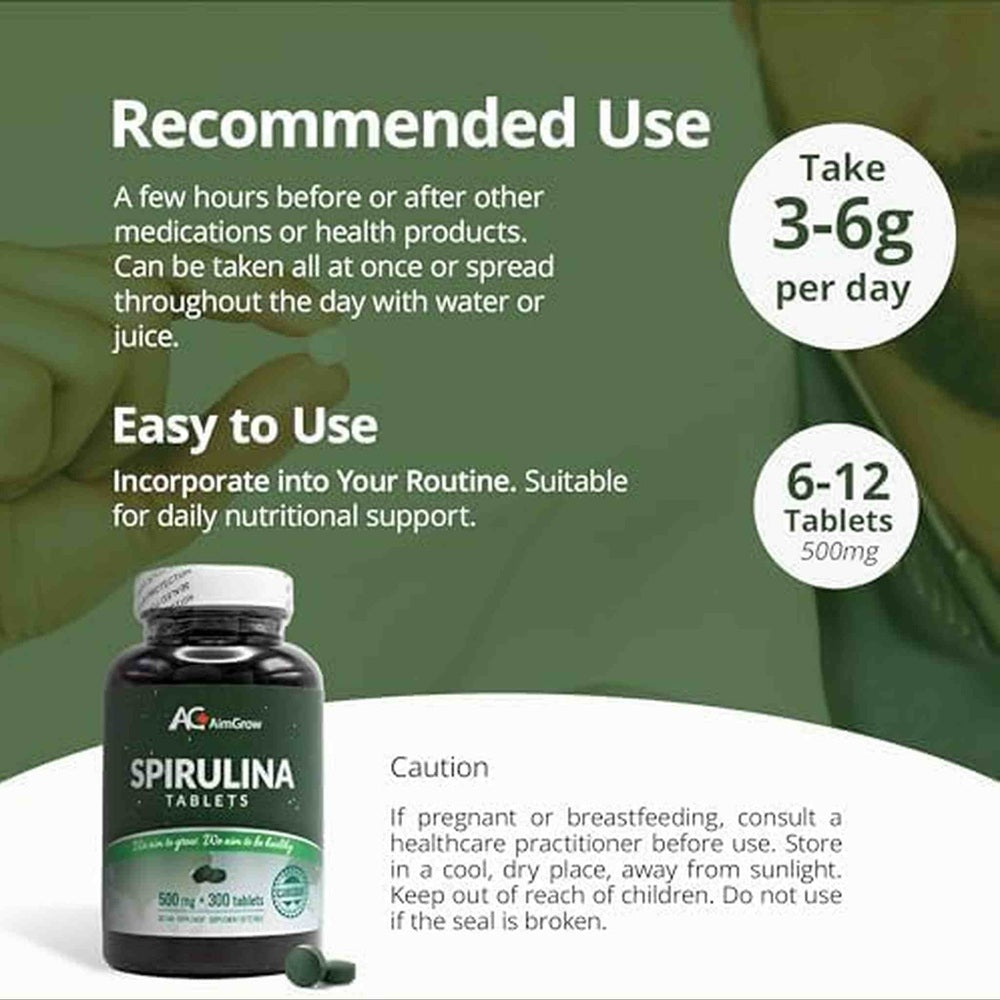 AC Aimgrow Spiruline 500mg – 300 Comprimés – Superaliment Canadien