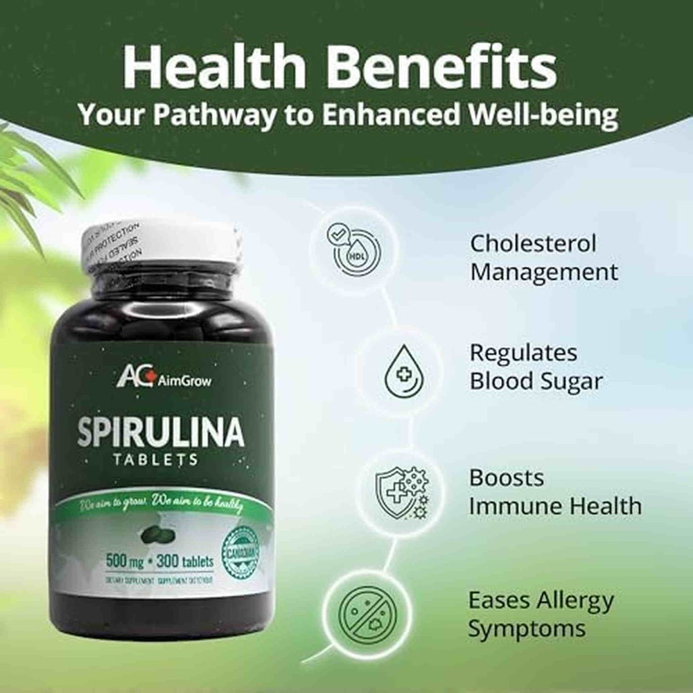 AC Aimgrow Spiruline 500mg – 300 Comprimés – Superaliment Canadien