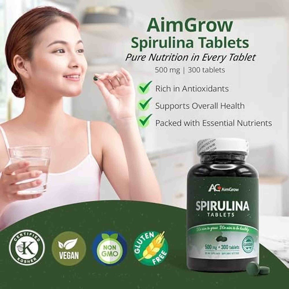 AC Aimgrow Spiruline 500mg – 300 Comprimés – Superaliment Canadien
