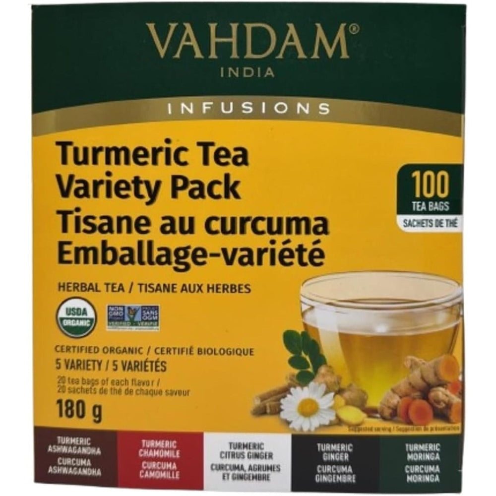 VAHDAM Lot Varié Sachets de Thé au Curcuma – 100 Sachets 180g – Détox & Immunité