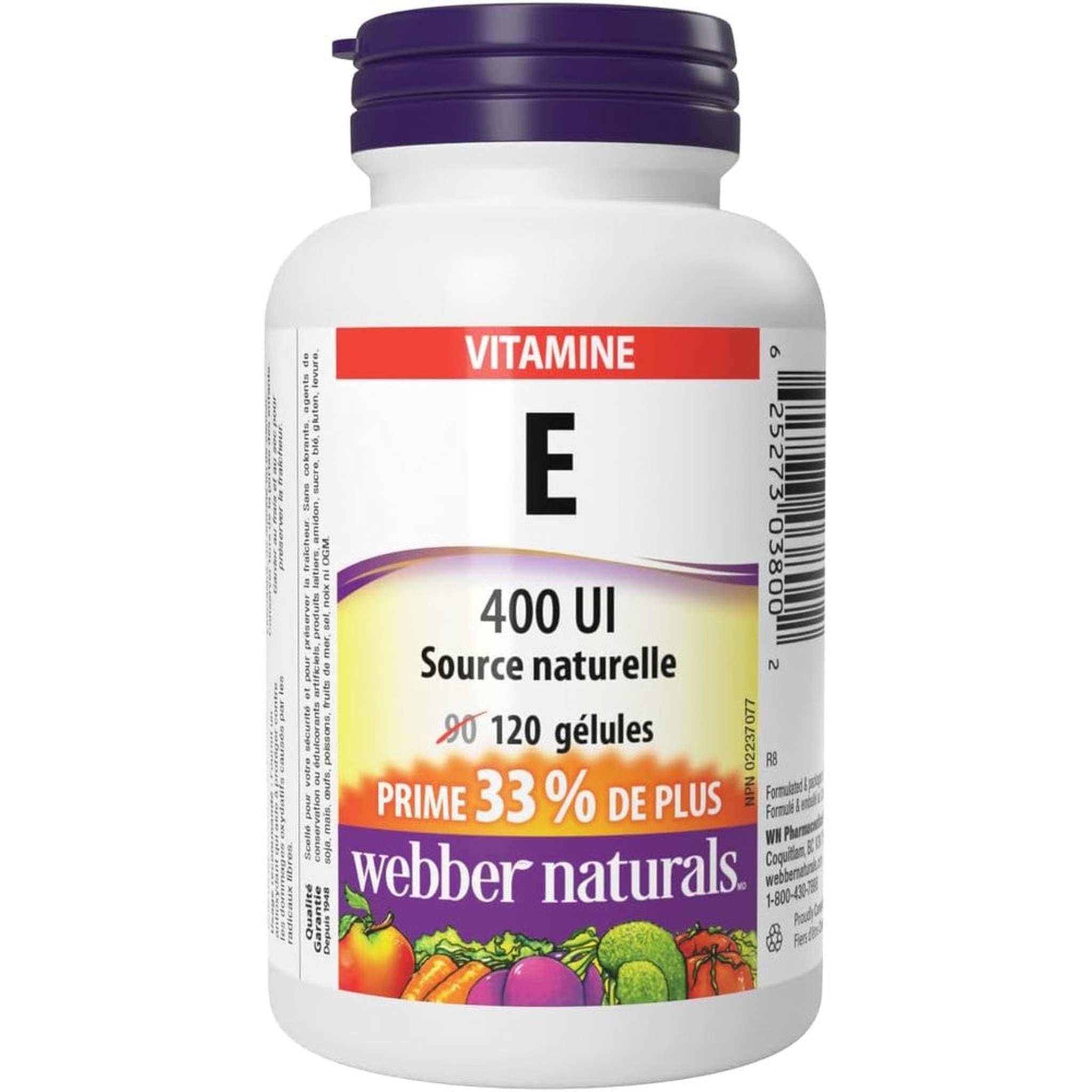 Webber Naturals Vitamine E 400 UI – 120 Gélules – Antioxydant & Santé Cardiovasculaire