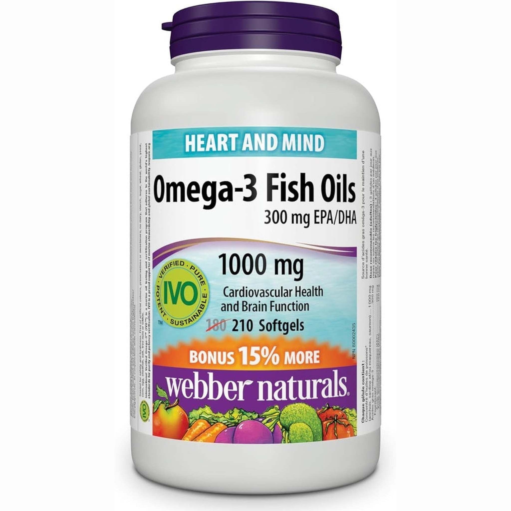 Webber Naturals Huile de Poisson Oméga-3 1000mg – 210 Gélules