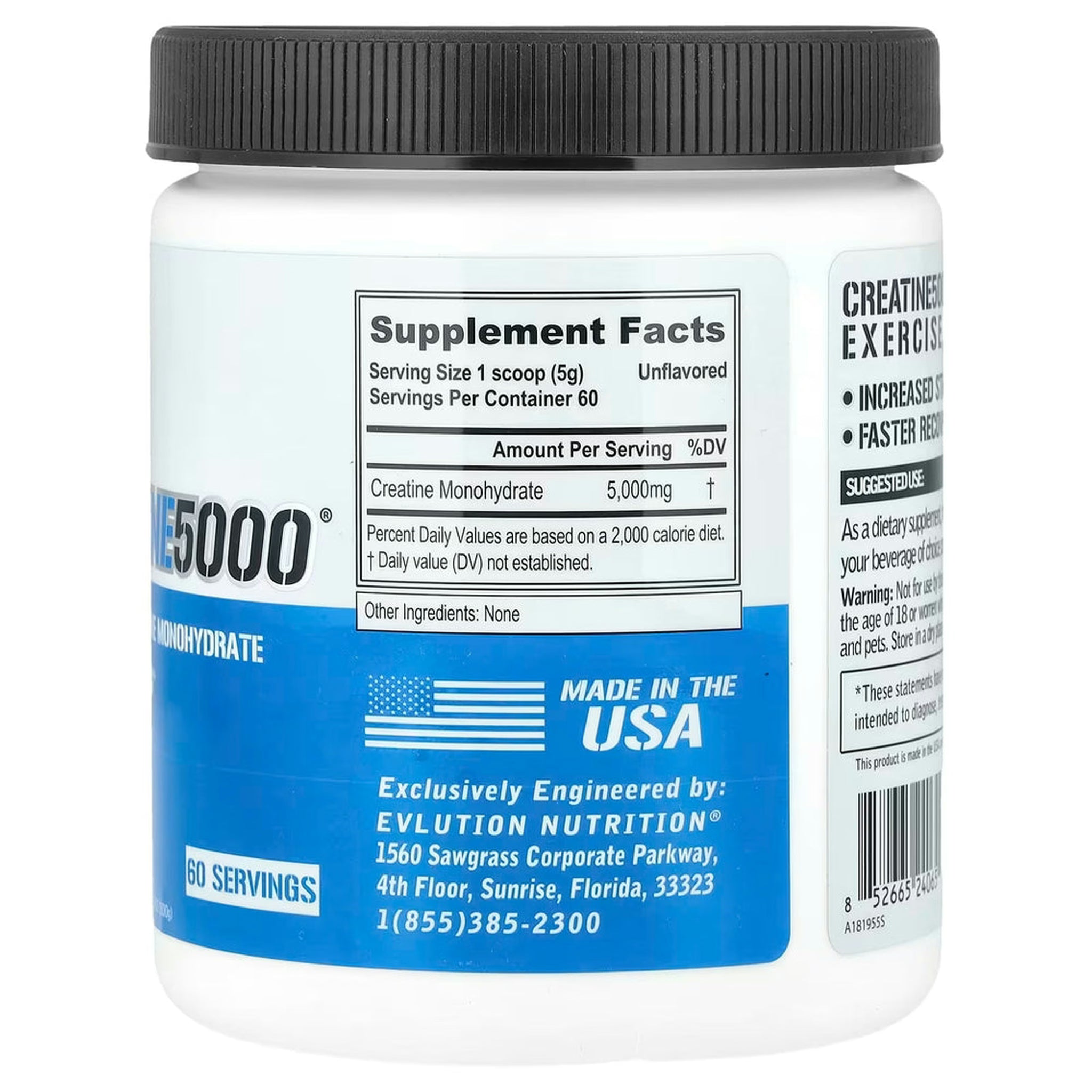 Créatine Monohydrate 5000 EVL Nutrition - 300g