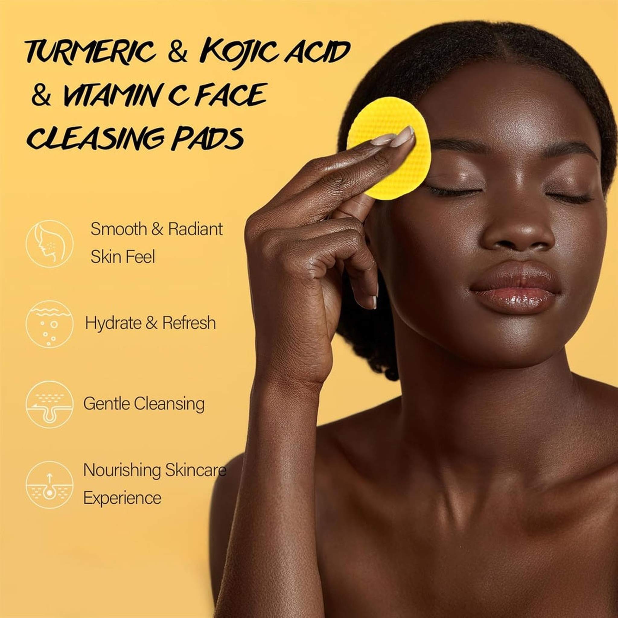 Tampons Nettoyants Visage – Acide Kojique, Curcuma & Vitamine C – Lot de 60