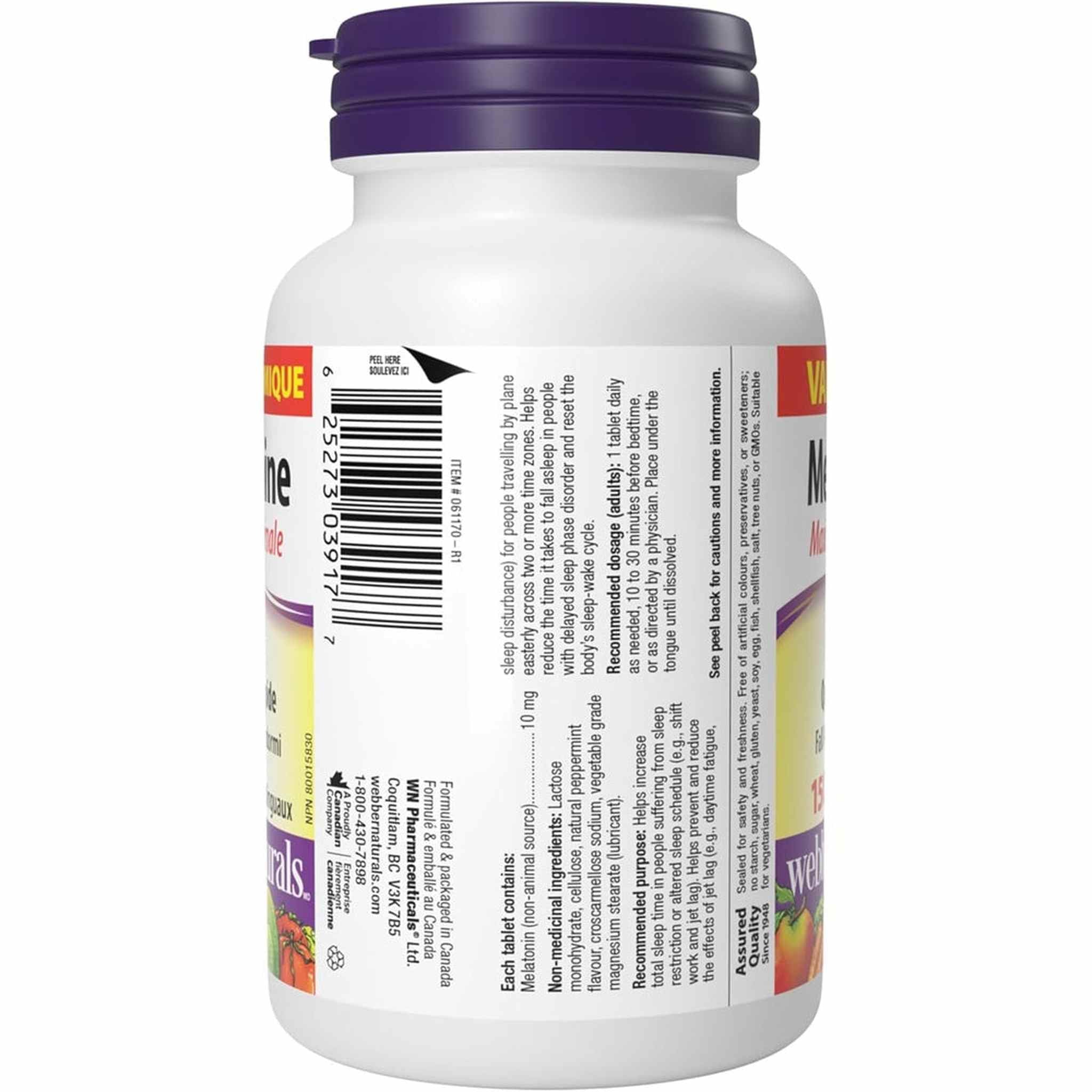 Webber Naturals Mélatonine 10mg Force Maximale – 150 Comprés