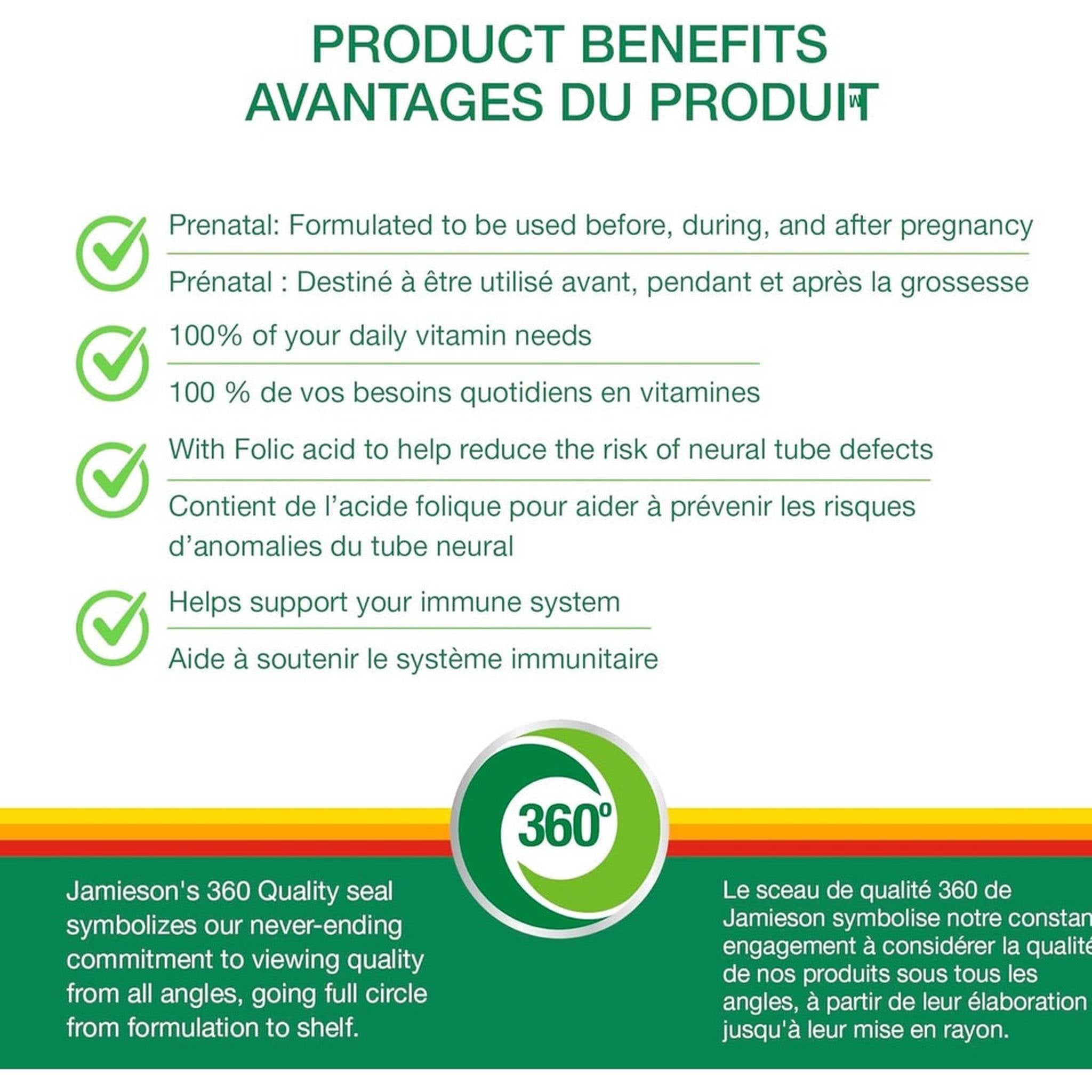 Jamieson Multivitamines Prénatales Complètes – Acide Folique & Fer – Prénatal & Allaitement