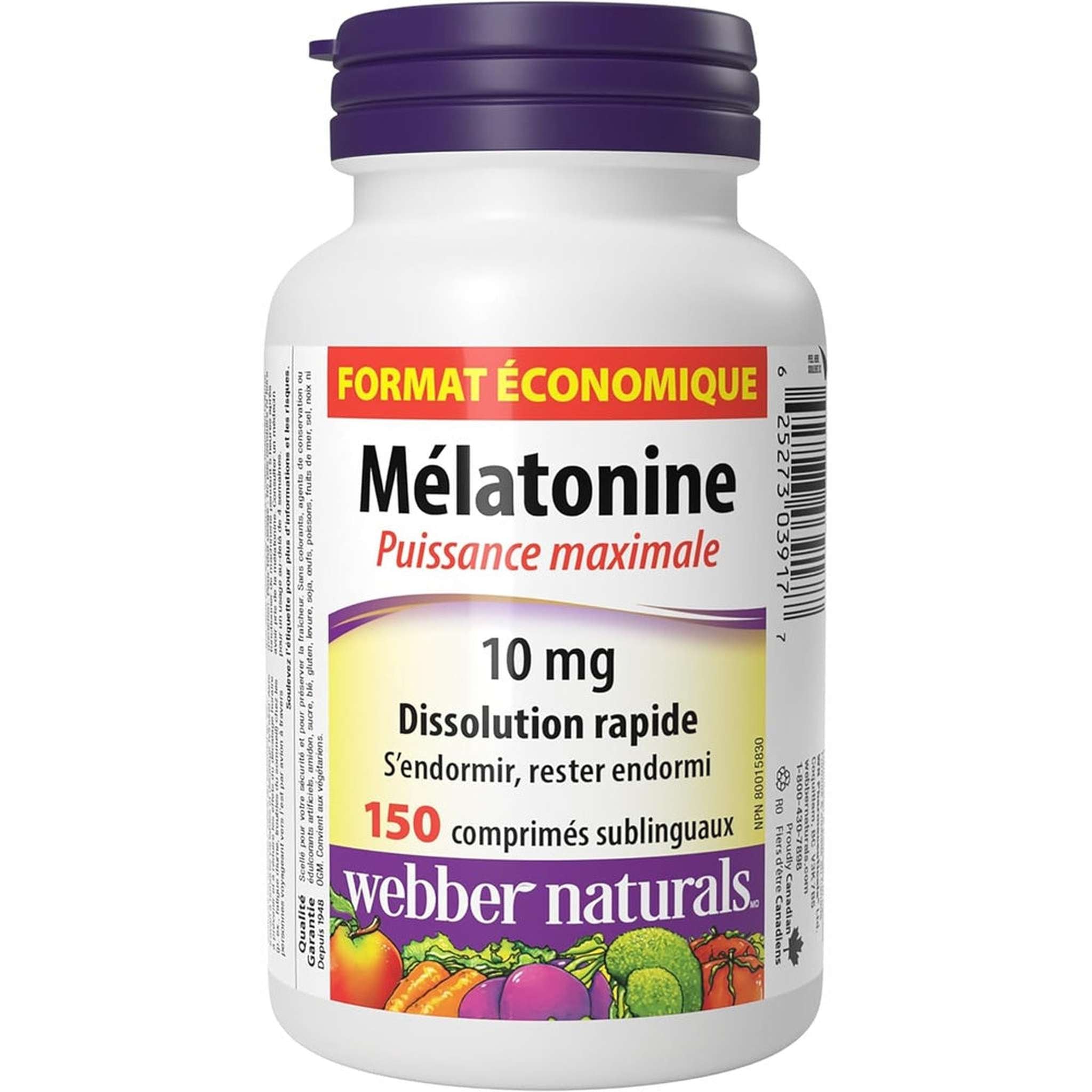 Webber Naturals Mélatonine 10mg Force Maximale – 150 Comprés