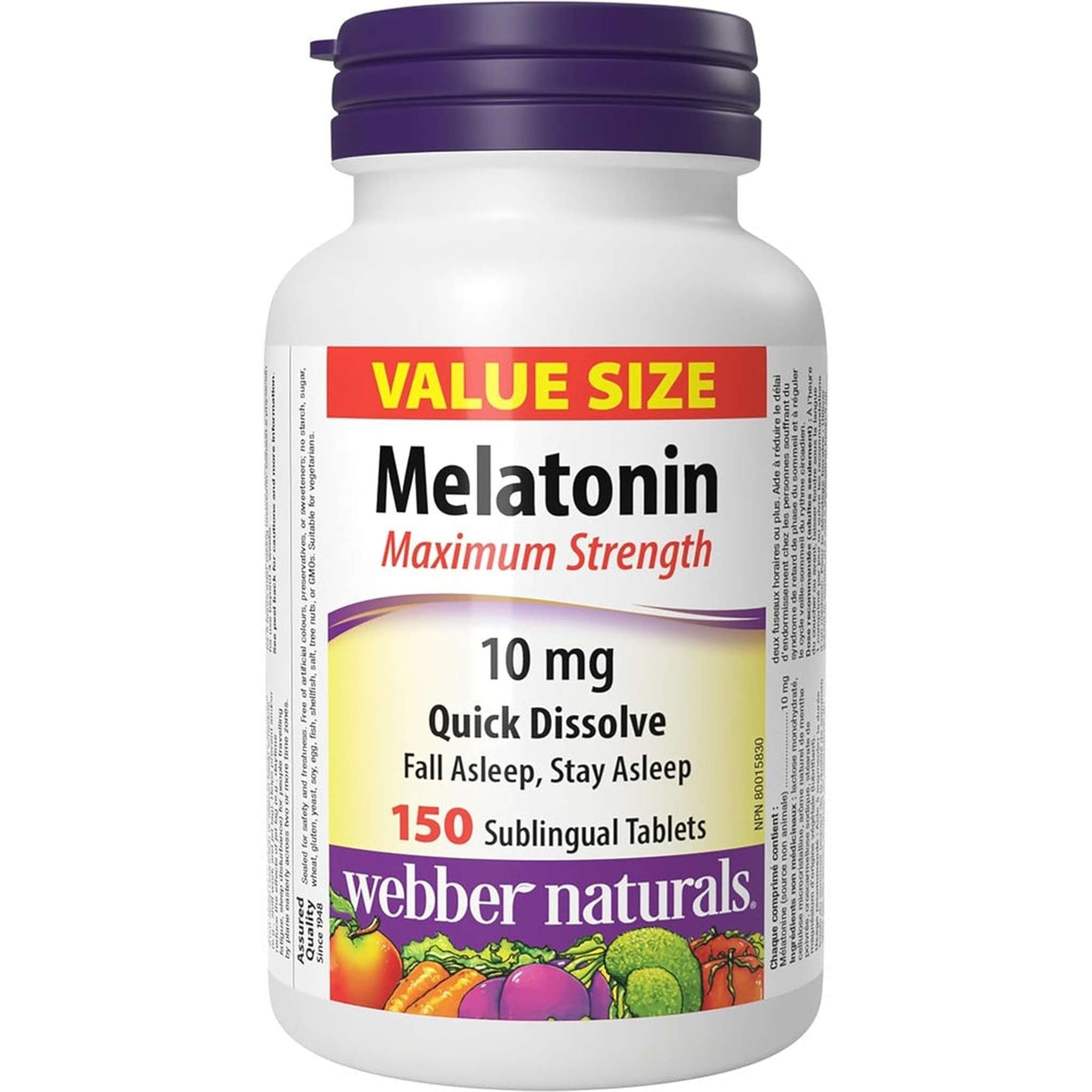 Webber Naturals Mélatonine 10mg Force Maximale – 150 Comprés