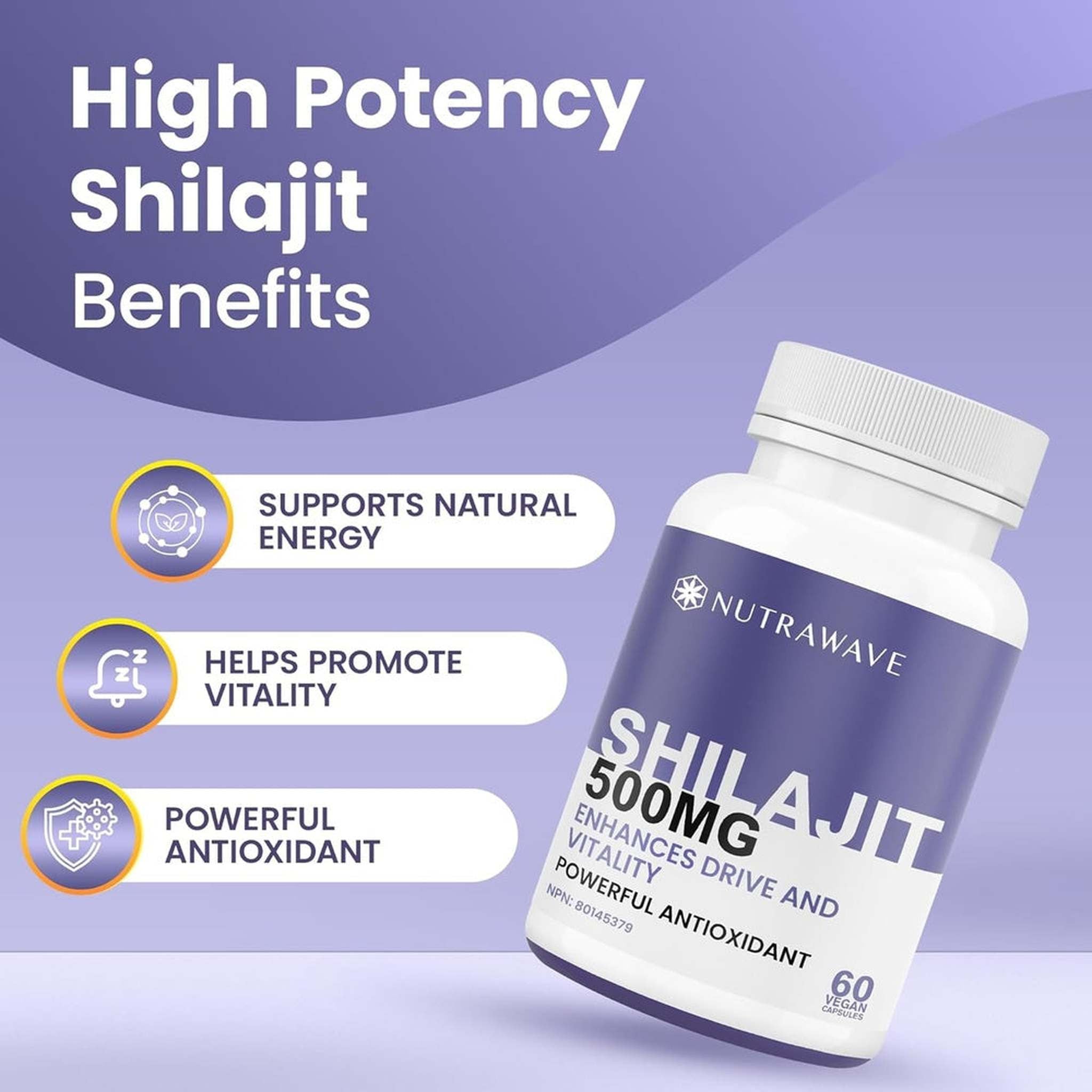 Nutrawave Pure Shilajit Himalayen – 500mg – 60 Gélules – Pour Femme – Végétalien & Sans OGM