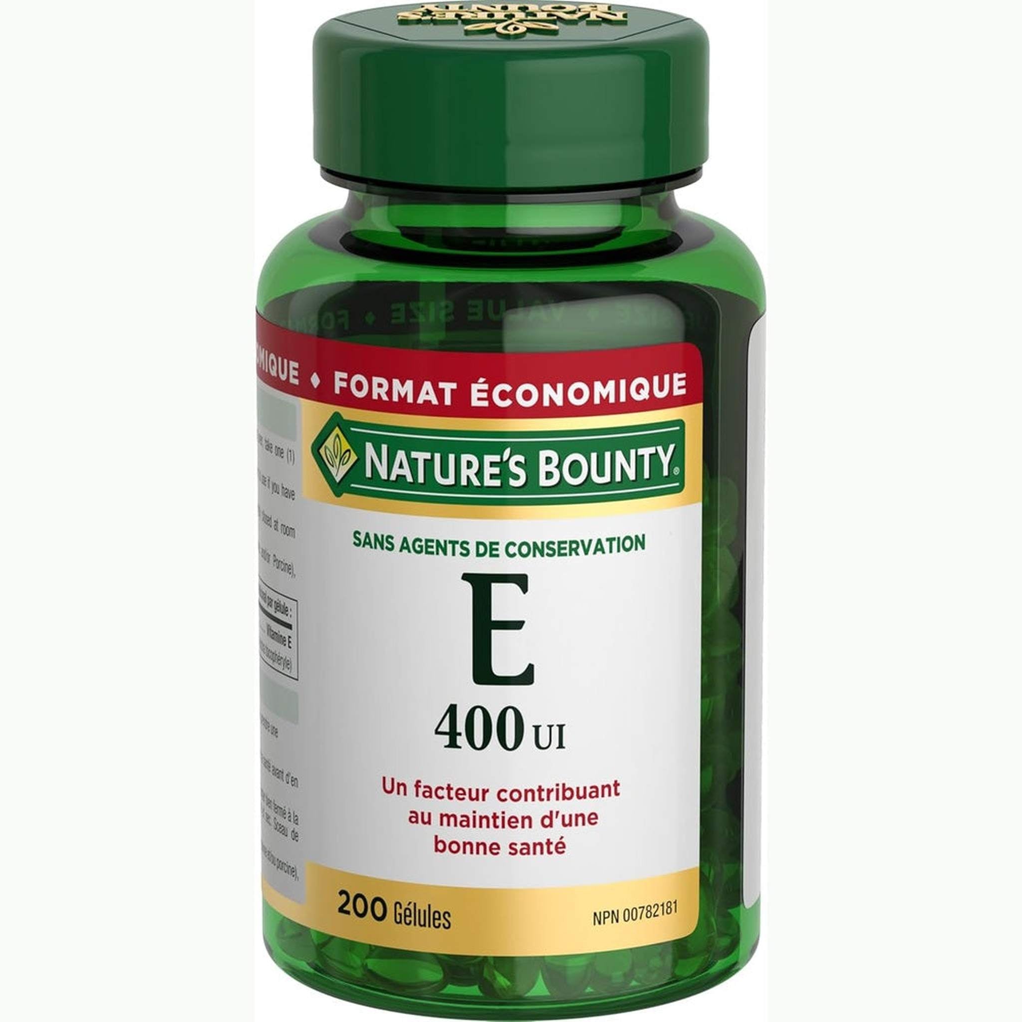 Nature's Bounty Vitamine E 400 UI – 200 Gélules – Antioxydant Sans Conservateurs