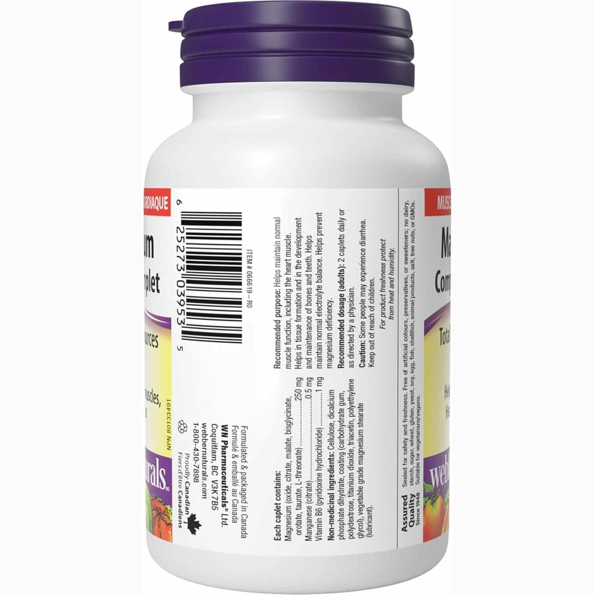 Webber Naturals Complexe Complet de Magnésium 250mg – 7 Sources – 100 Caplets