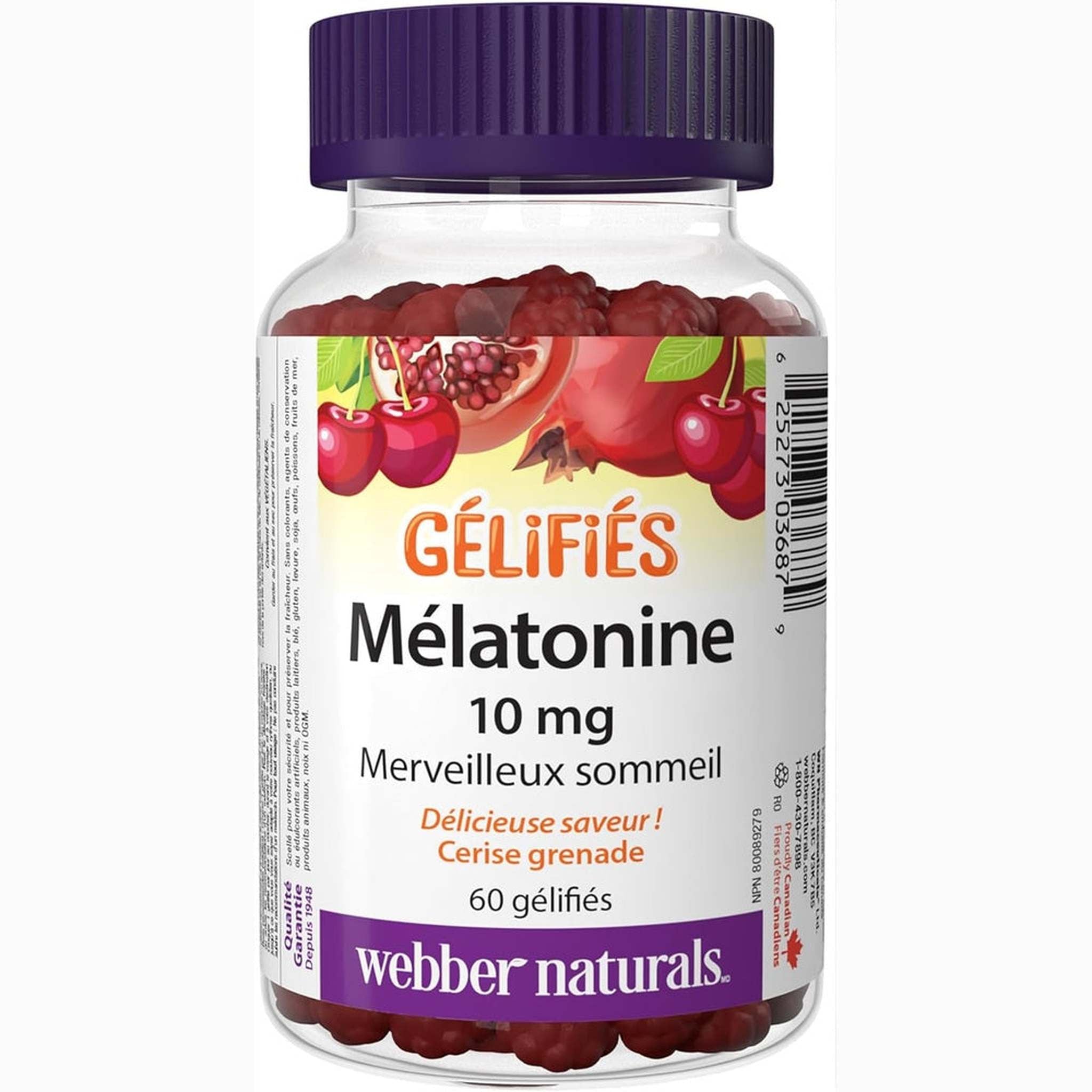Webber Naturals Mélatonine 10mg Gummy – Cerise & Grenade – 60 Gommes