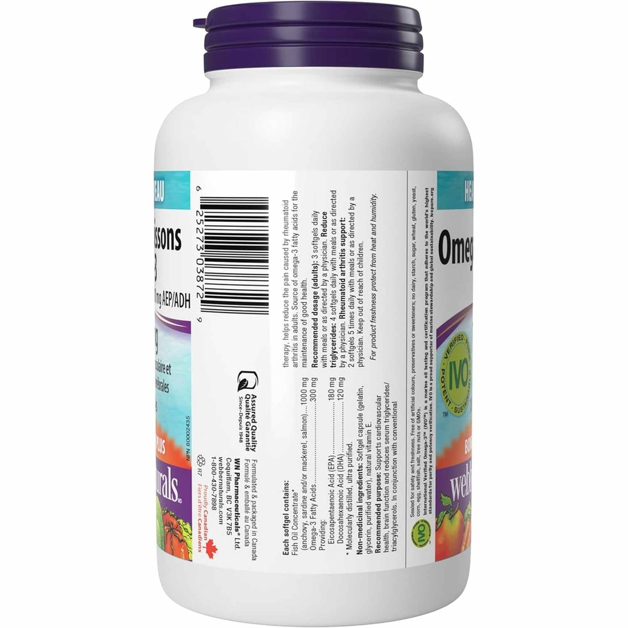 Webber Naturals Huile de Poisson Oméga-3 1000mg – 210 Gélules