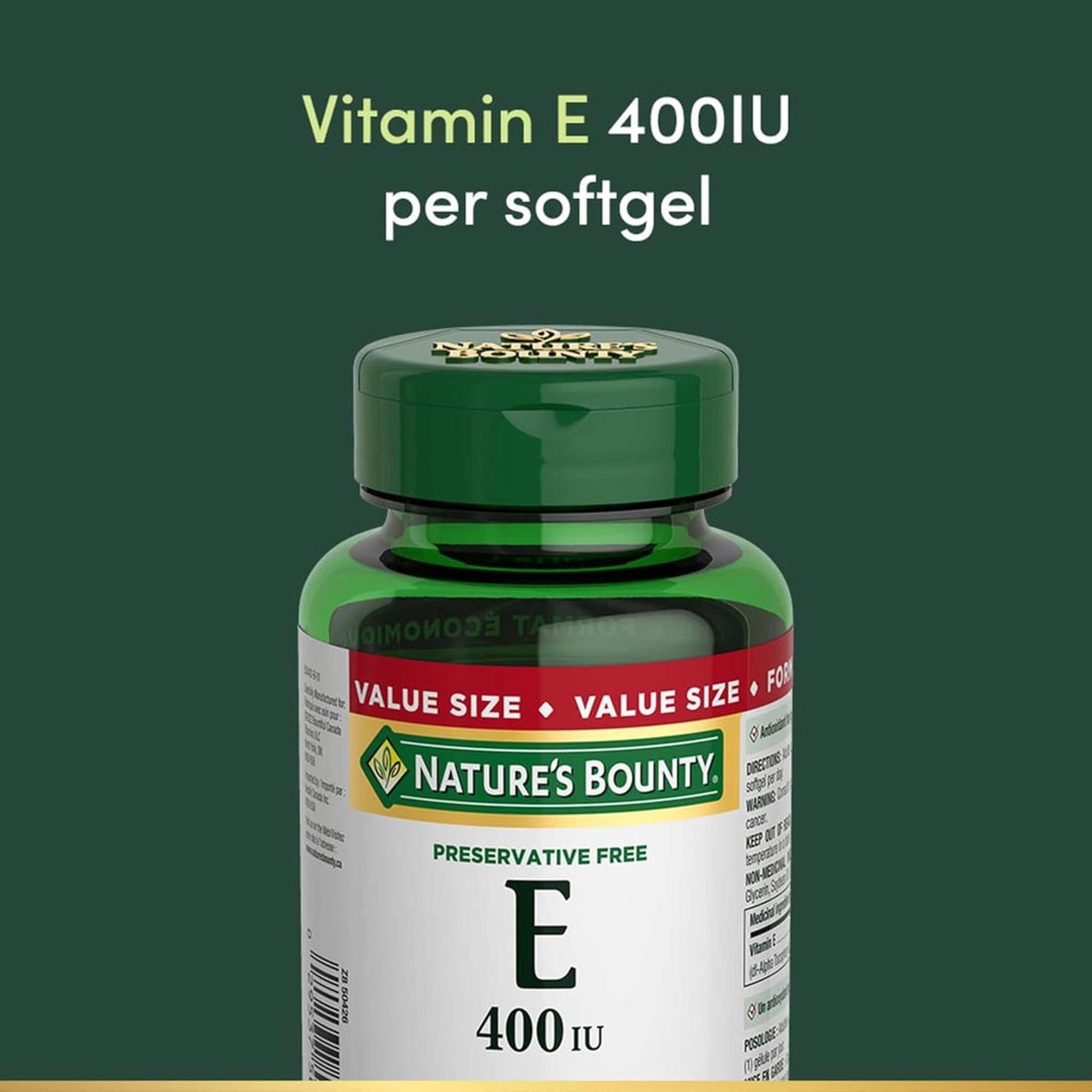 Nature's Bounty Vitamine E 400 UI – 200 Gélules – Antioxydant Sans Conservateurs