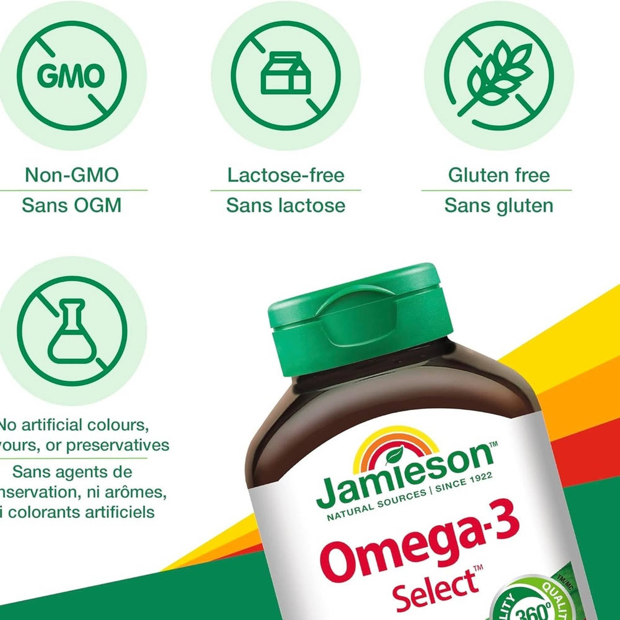 Jamieson Omega-3 Select 1000mg – EPA 300mg & DHA 200mg – 200 Gélules