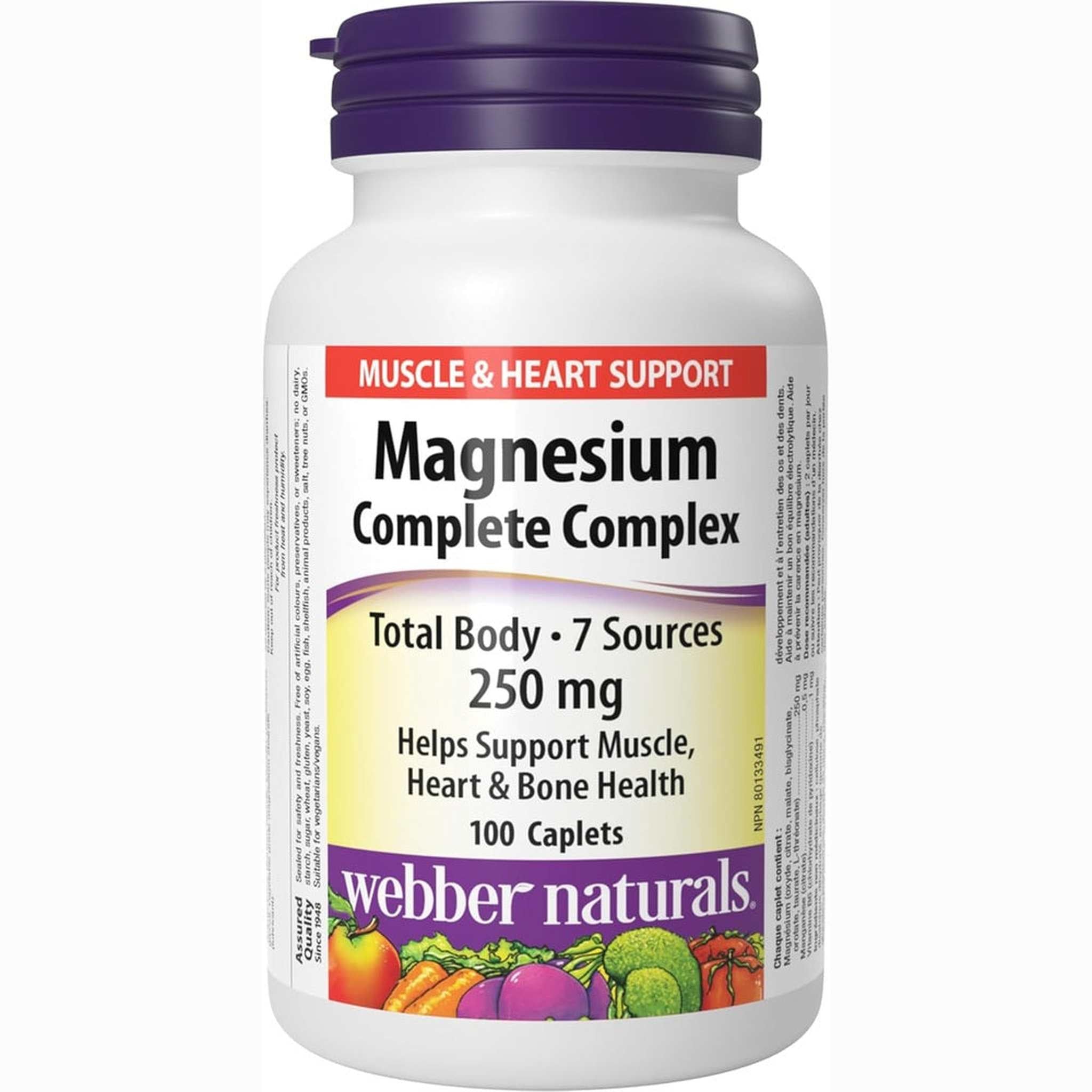 Webber Naturals Complexe Complet de Magnésium 250mg – 7 Sources – 100 Caplets