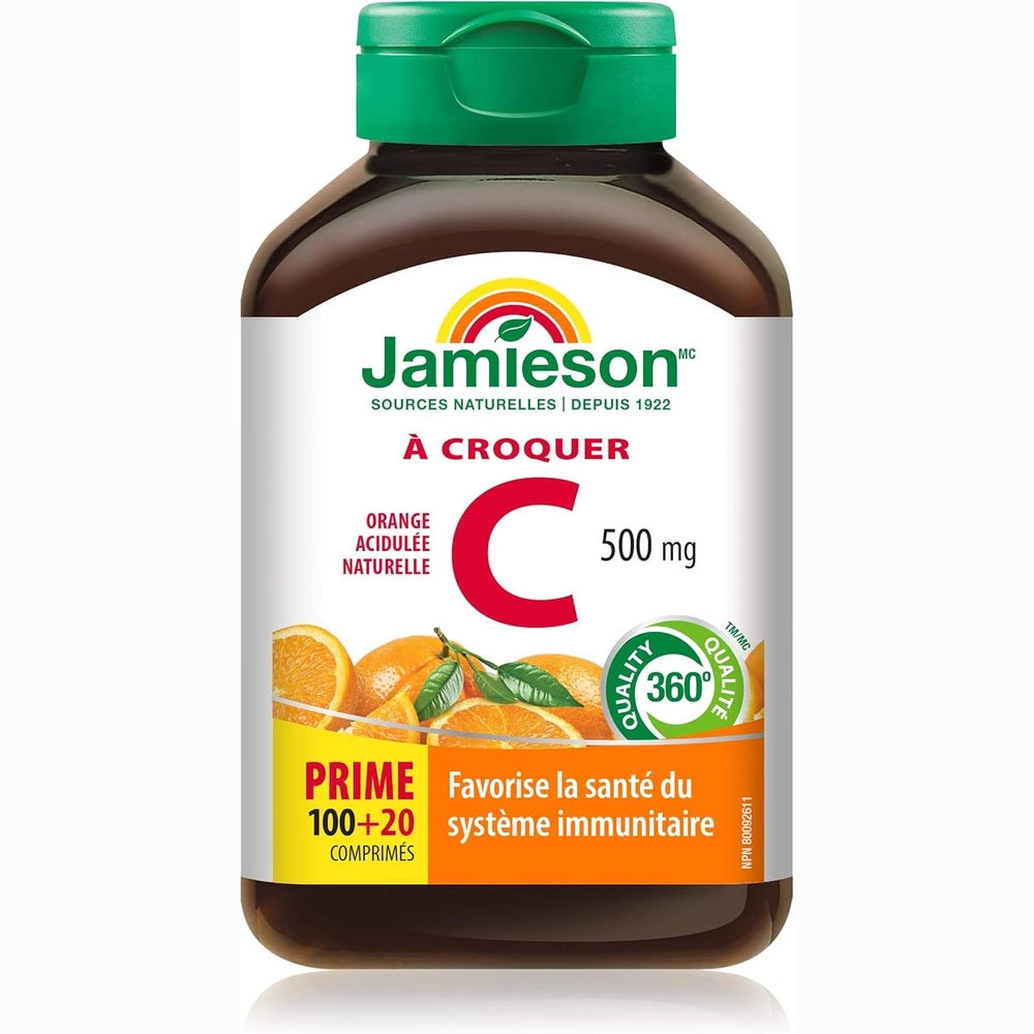 Jamieson Vitamine C à Mâcher 500mg – 120 Comprimés – Immunité & Antioxydant