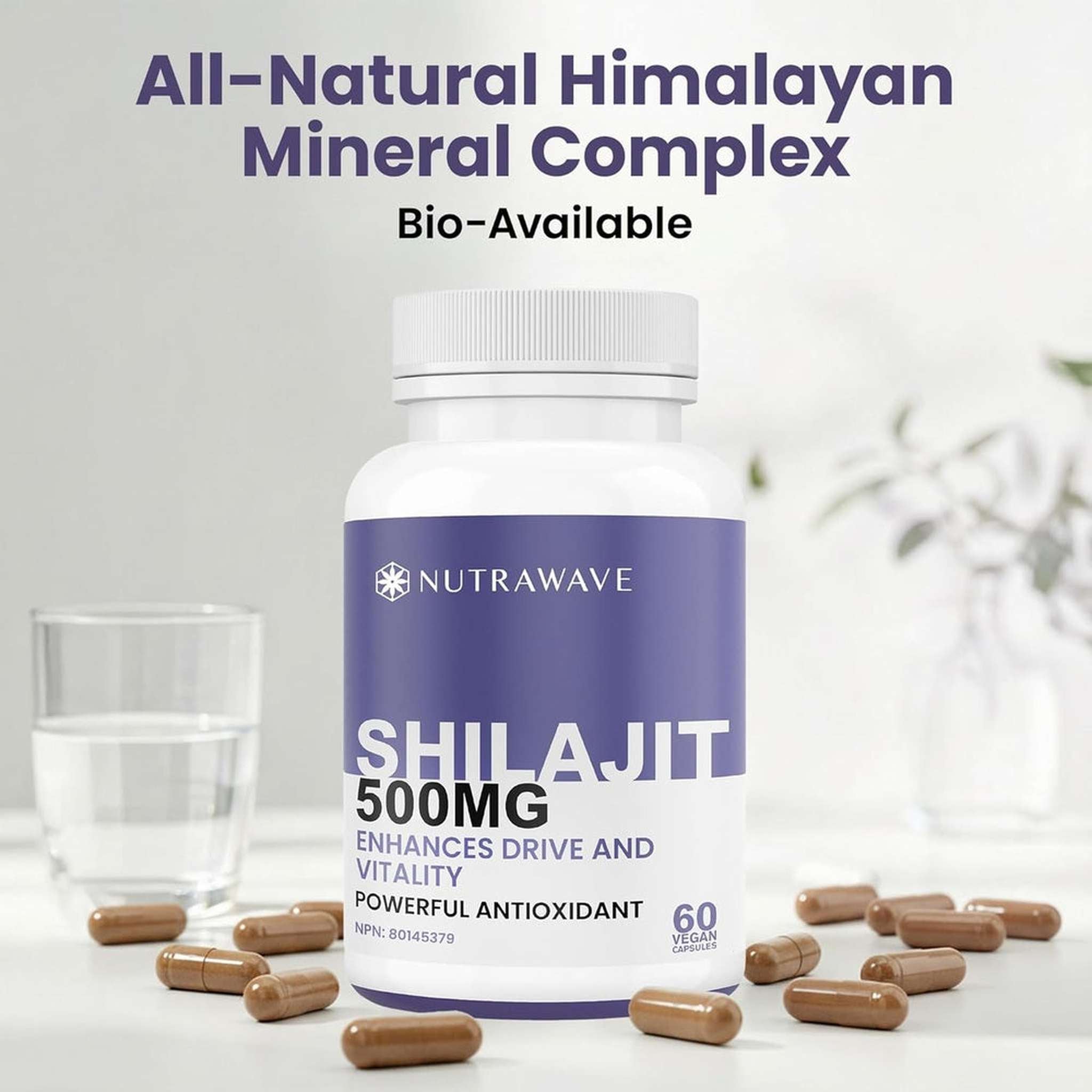 Nutrawave Pure Shilajit Himalayen – 500mg – 60 Gélules – Pour Femme – Végétalien & Sans OGM