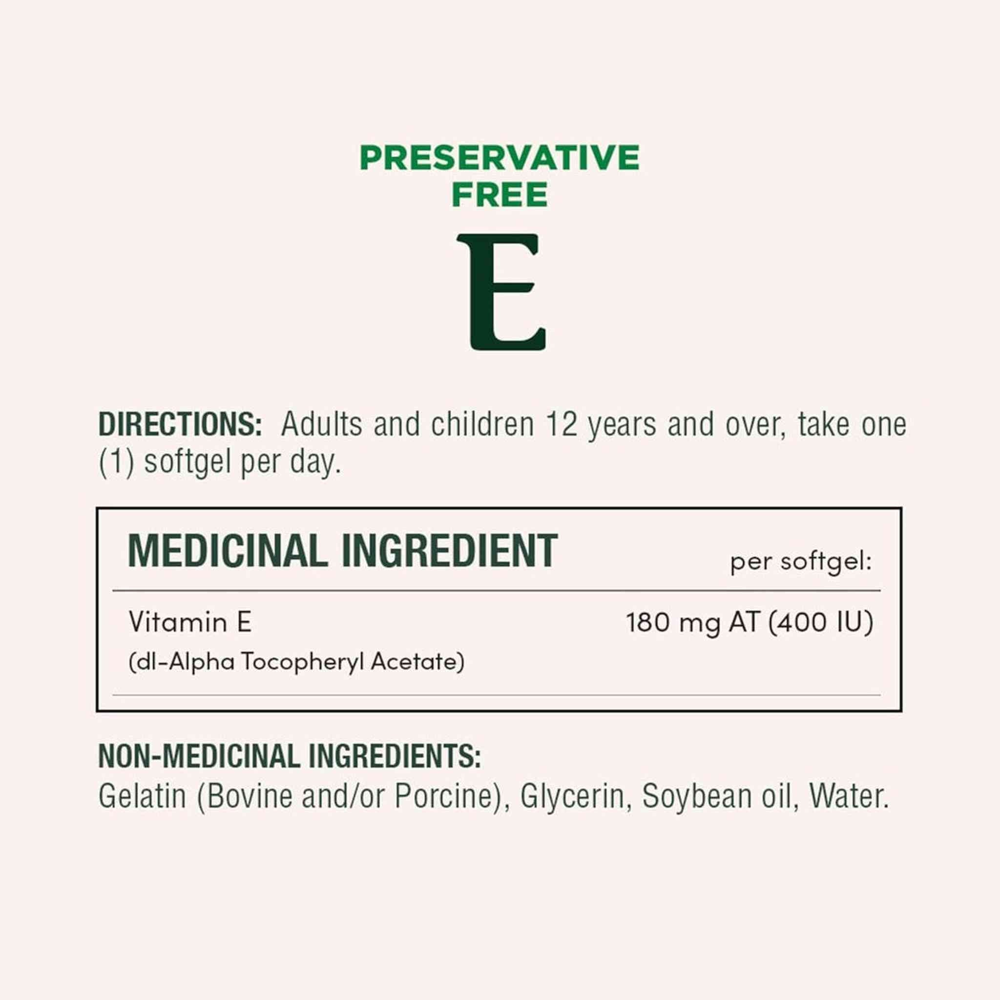 Nature's Bounty Vitamine E 400 UI – 200 Gélules – Antioxydant Sans Conservateurs