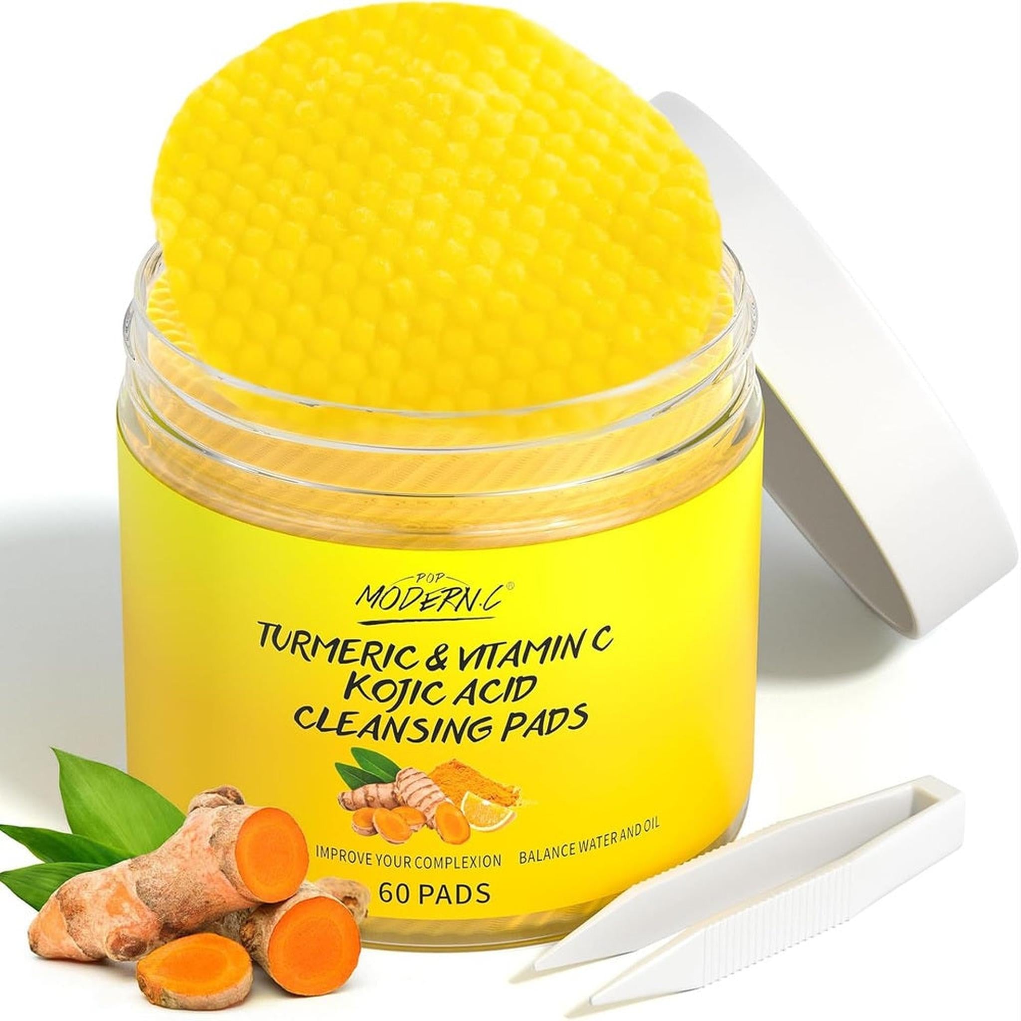 Tampons Nettoyants Visage – Acide Kojique, Curcuma & Vitamine C – Lot de 60
