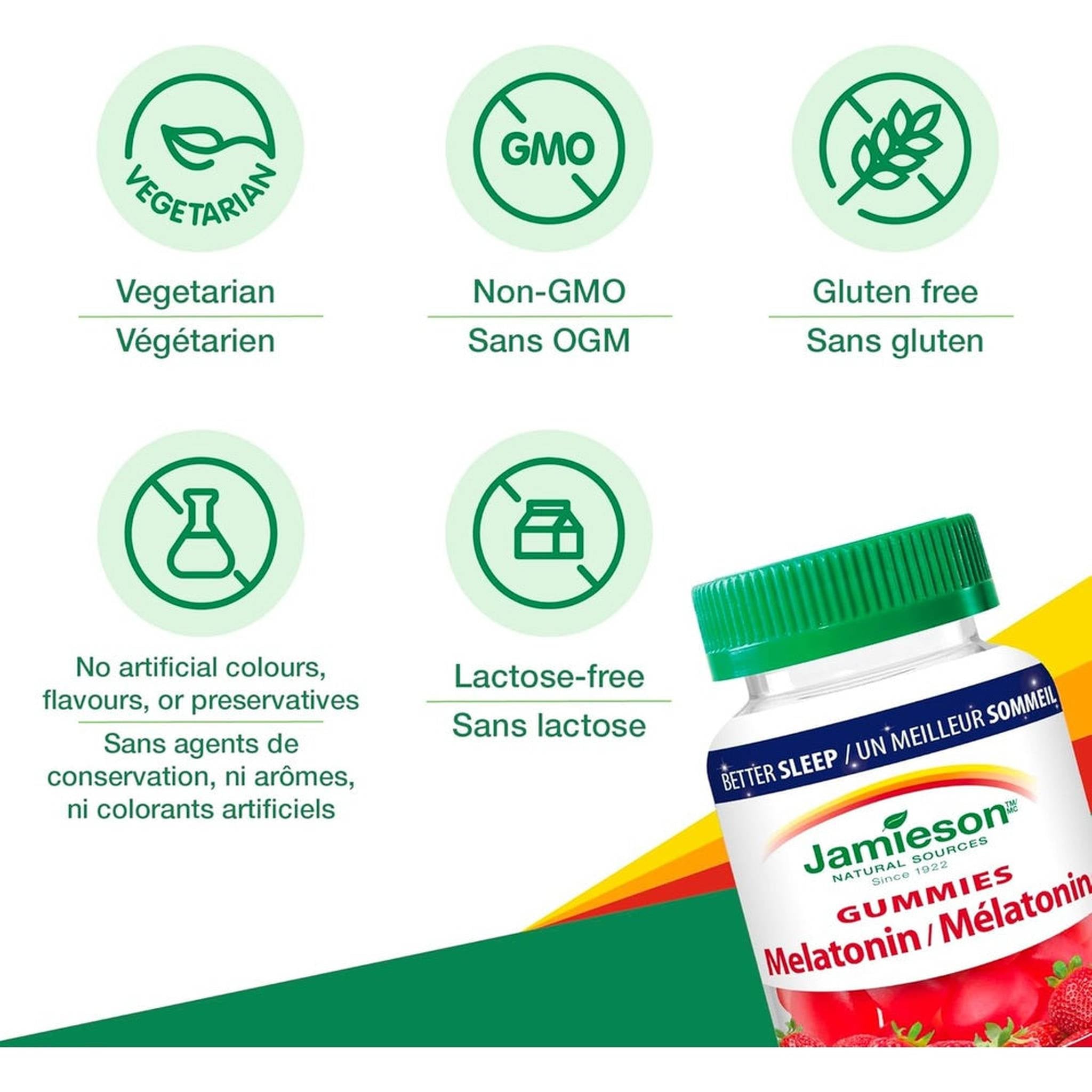 Jamieson Mélatonine 2,5mg Gummies Saveur Fraise – 60 Gommes