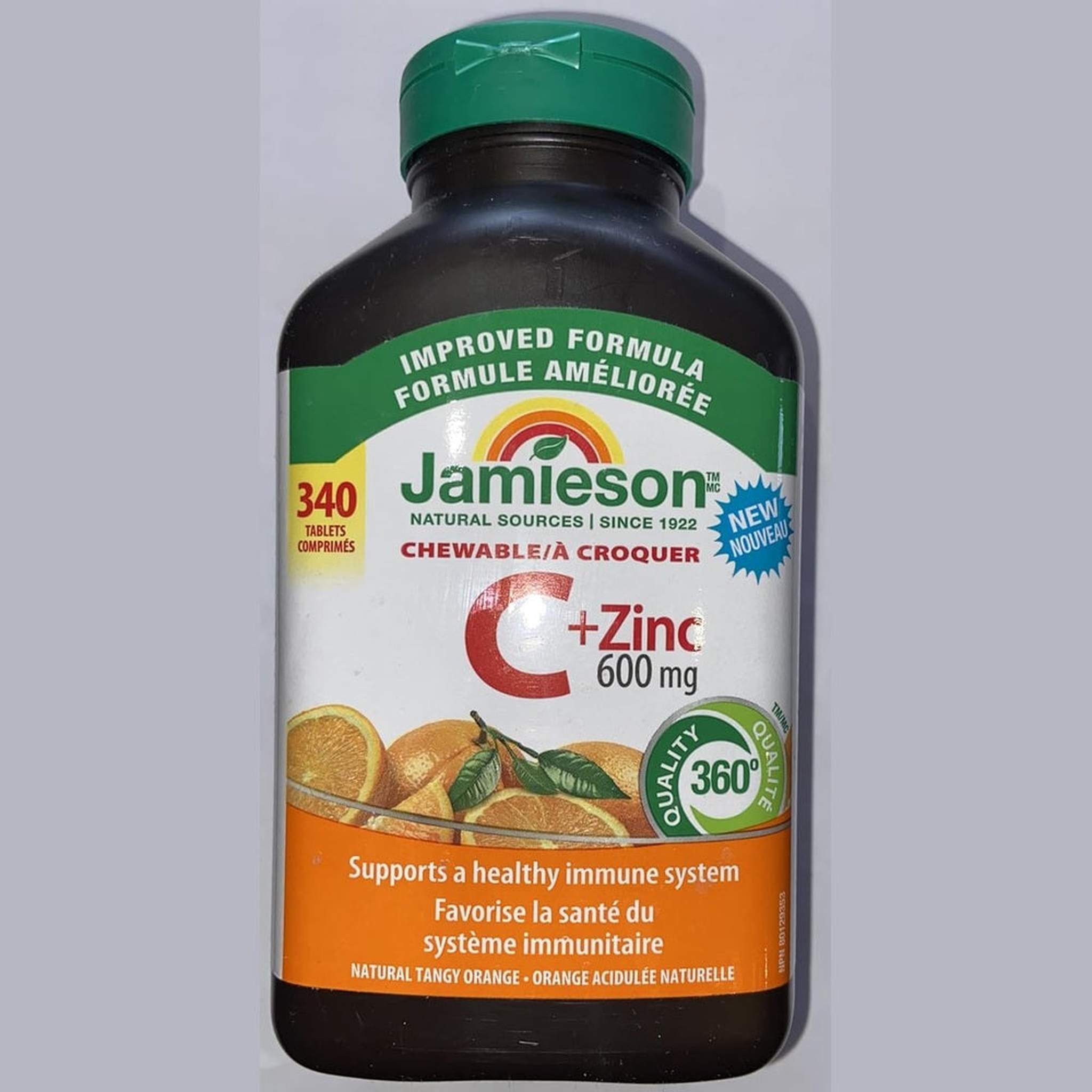 Jamieson Vitamine C + Zinc – Comprimés à Mâcher Saveur Orange – 600mg – 340 Comprimés
