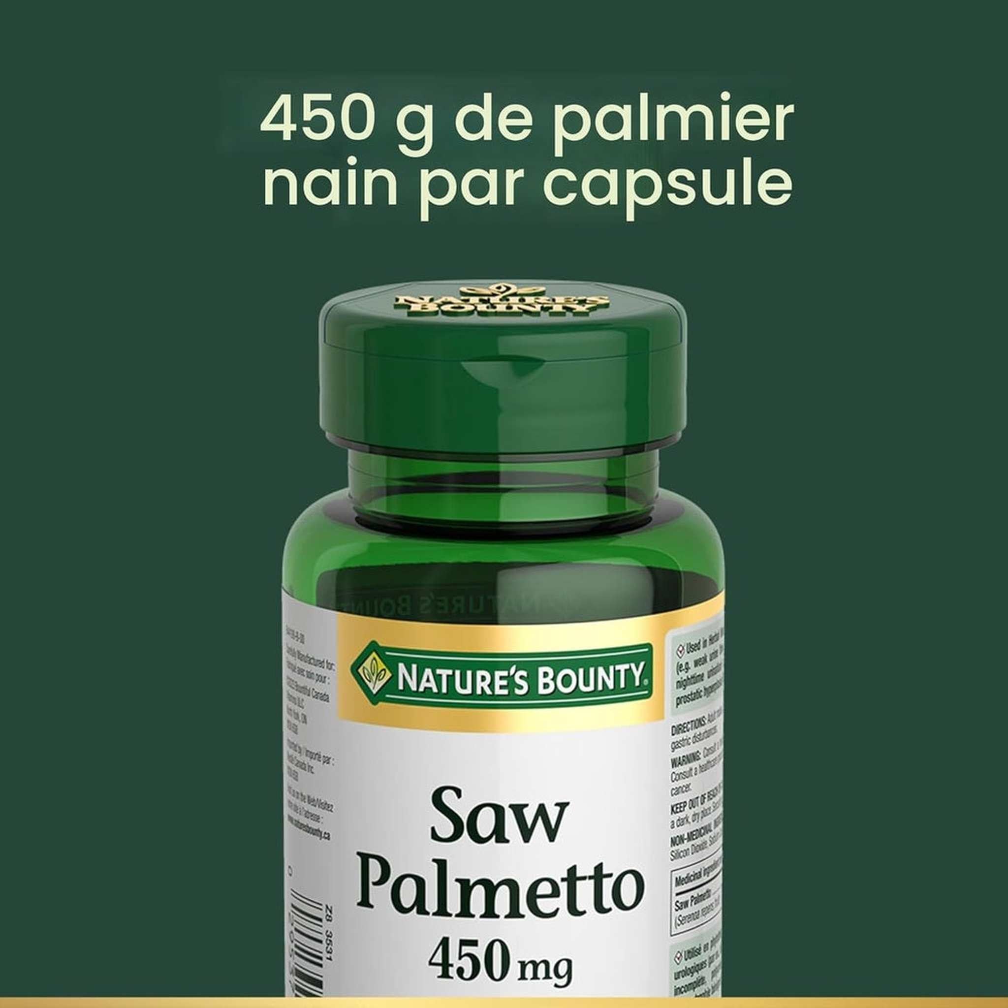 Nature's Bounty Palmier Nain 450mg – 100 Capsules – Santé Prostatique