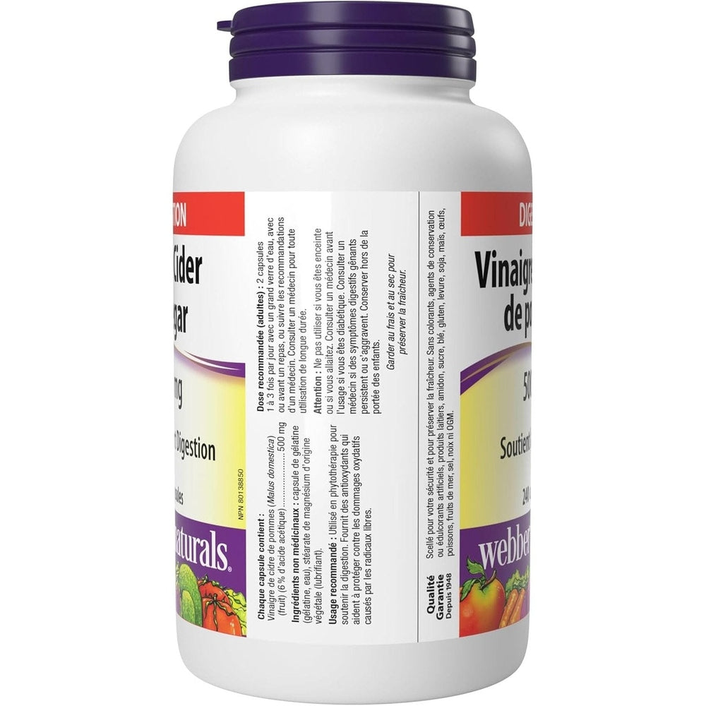Webber Naturals Vinaigre de Cidre de Pomme 500mg – Nouvelle Formule – 240 Gélules